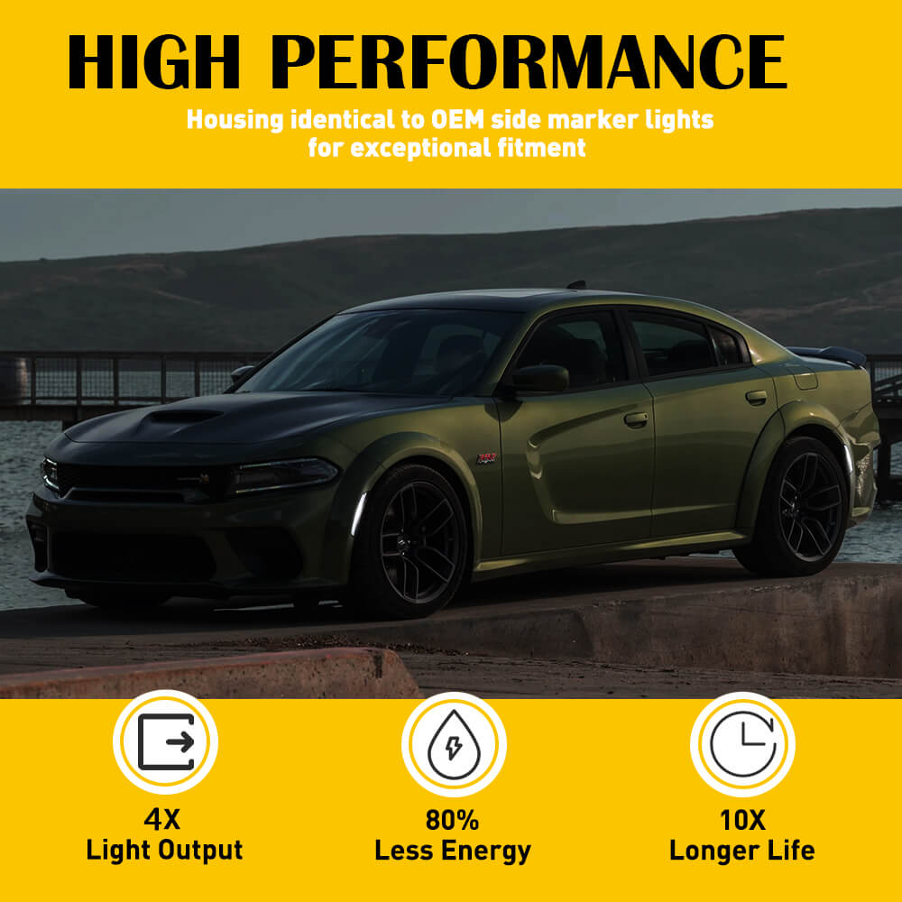 15-22 Dodge Charger LED Side Marker Lights - Front & Rear (Red/Yellow/White) | DRL Daytime Running Lights | Enhanced Visibility & Style for Night Driving & Car Customization