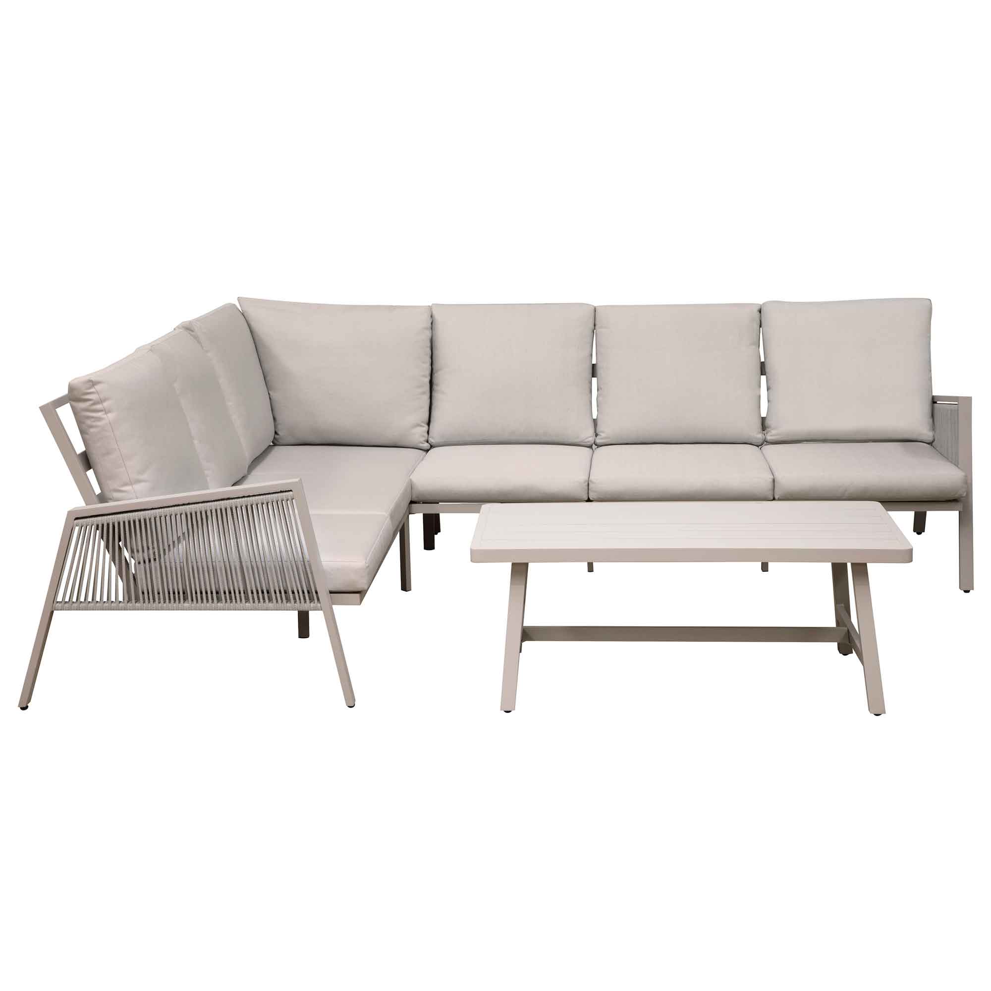 Fusion 4-Piece Outdoor Aluminum Corner Sofa Set in Light Grey - Patio Furniture for Garden, Poolside & Backyard Relaxation DG57