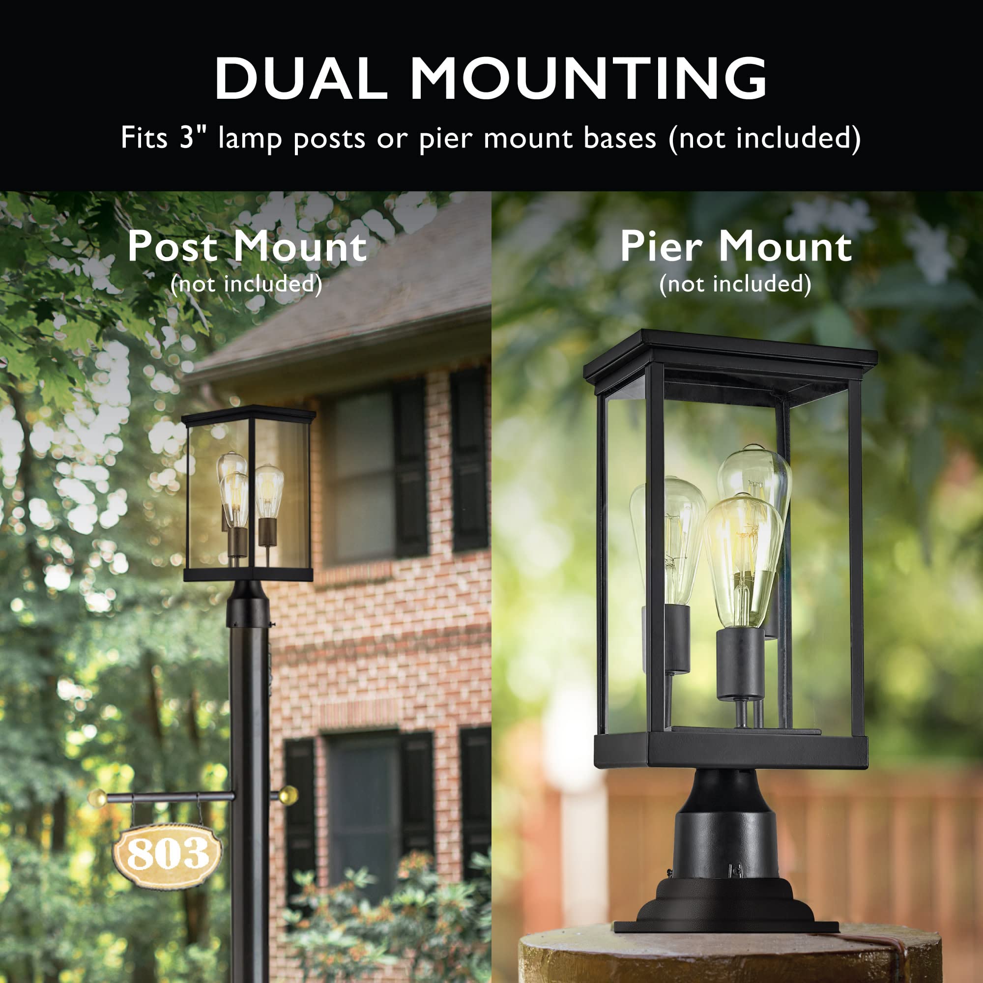 Modern Black Outdoor Post Lights with Clear Glass - Energy Efficient Backyard Lighting for Patio, Driveway, Garden & Porch | Weather-Resistant Decorative Exterior Lamp (589200-BLK) - Perfect for Evening Gatherings and Landscape Illumination
