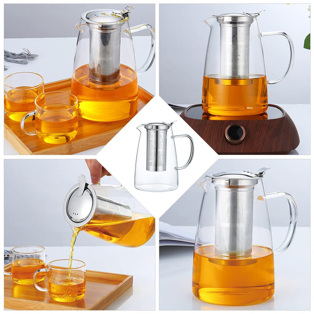 Hemoton 1pc Large Capacity Glass Teapot with Strainer - 40oz Borosilicate Glass Kettle for Loose Leaf Tea, Herbal Infusions & Blooming Tea - Perfect for Home, Office & Tea Ceremonies