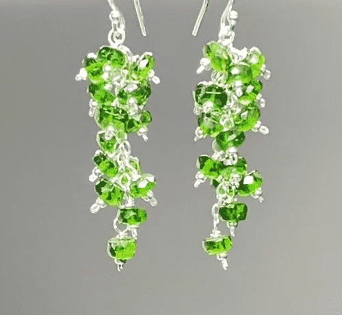Green Chrome Diopside Gemstone Dangle Cluster Earrings in Sterling Silver - Elegant Jewelry for Women, Perfect for Parties, Weddings & Special Occasions