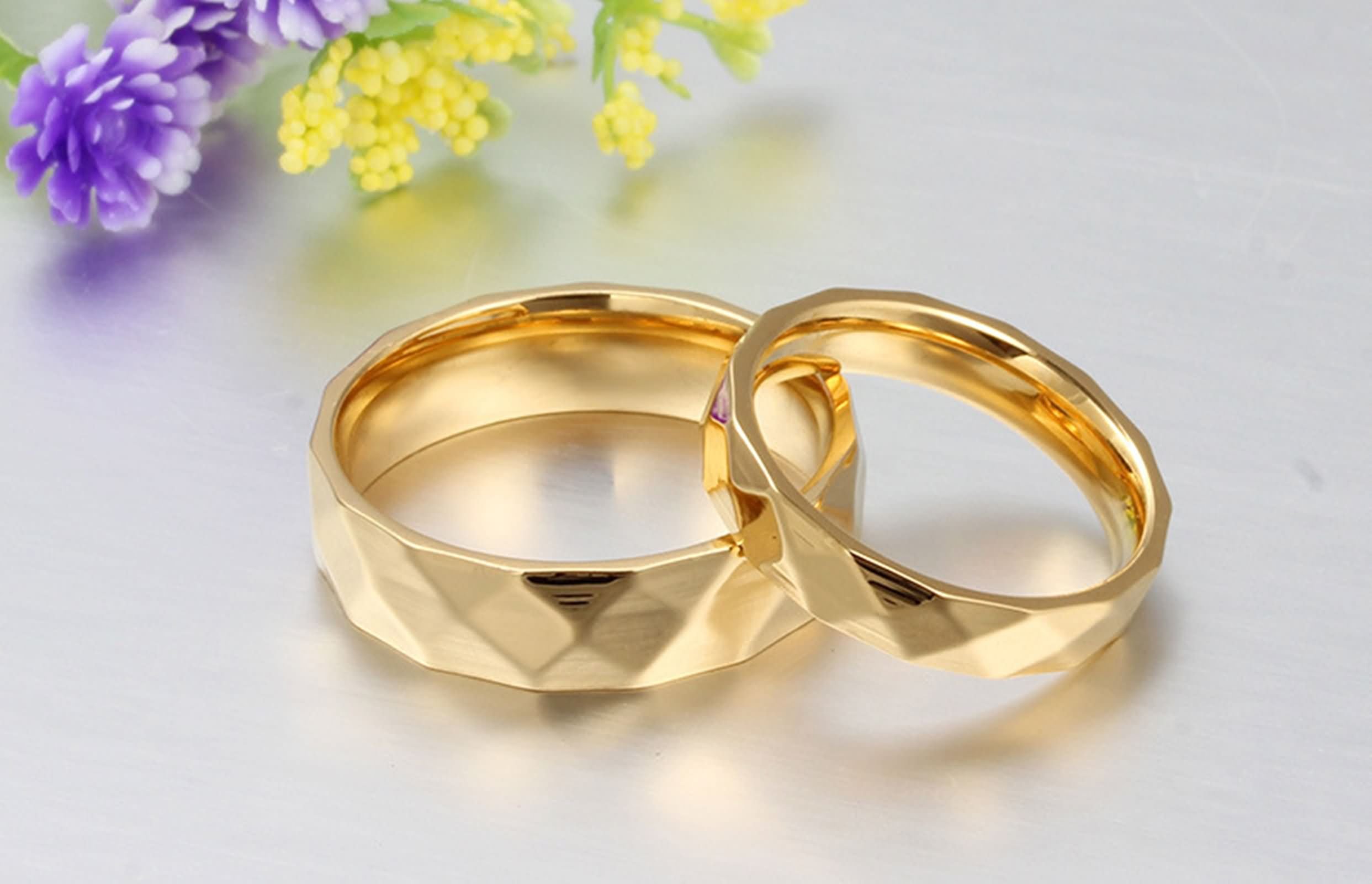 AueDsa Couples Ring Set - 6MM Round Rhombus Stainless Steel Wedding Band in Black, Rose Gold & Silver - Women's Size N 1/2 & Men's Size R 1/2 - Perfect for Anniversaries, Engagements and Everyday Wear