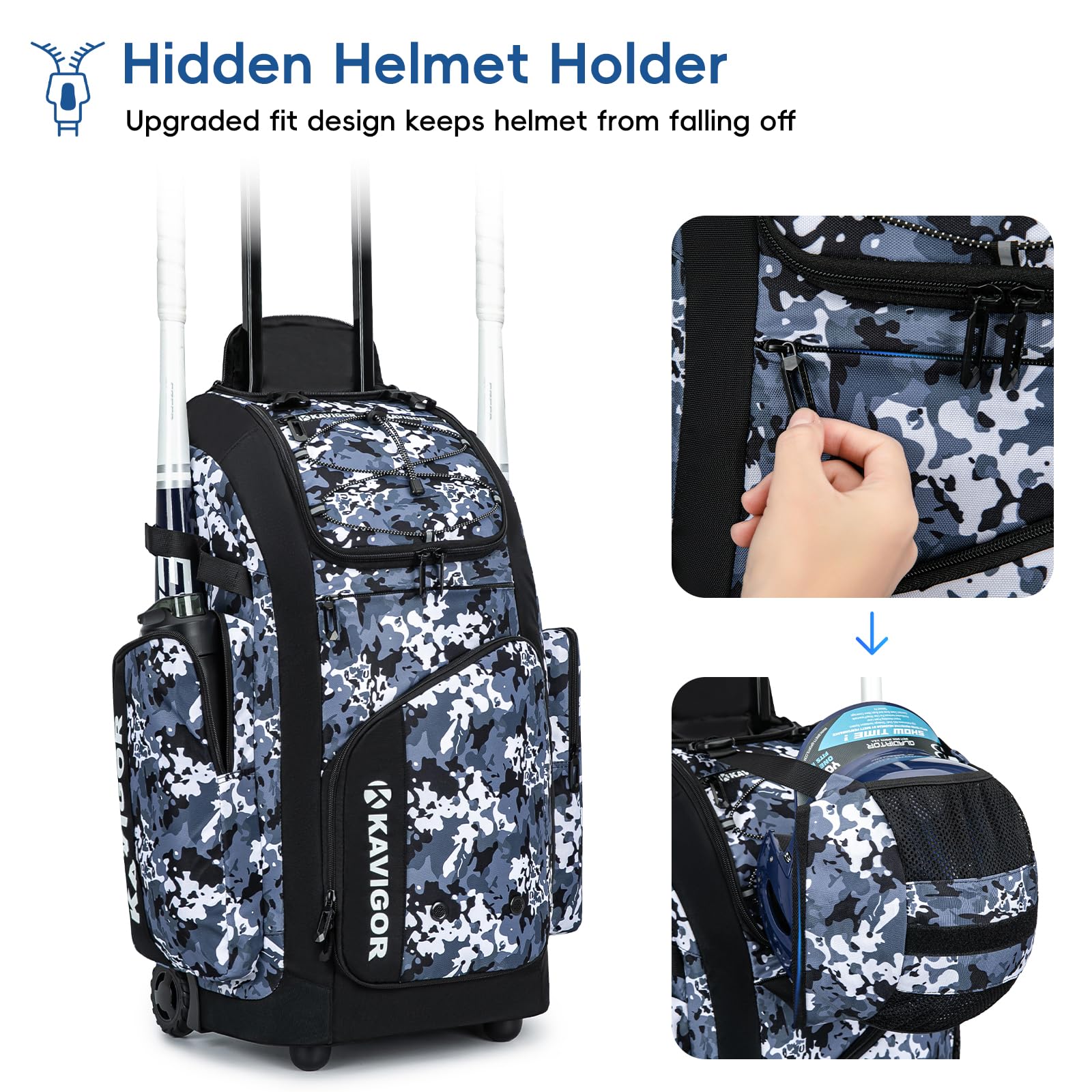 Rolling Baseball Bag with Wheels - 60L Large Capacity Softball Equipment Bag for Boys & Girls - Holds 4 Bats & Has Shoe Compartment - Perfect for Youth Baseball Games, Practice & Travel