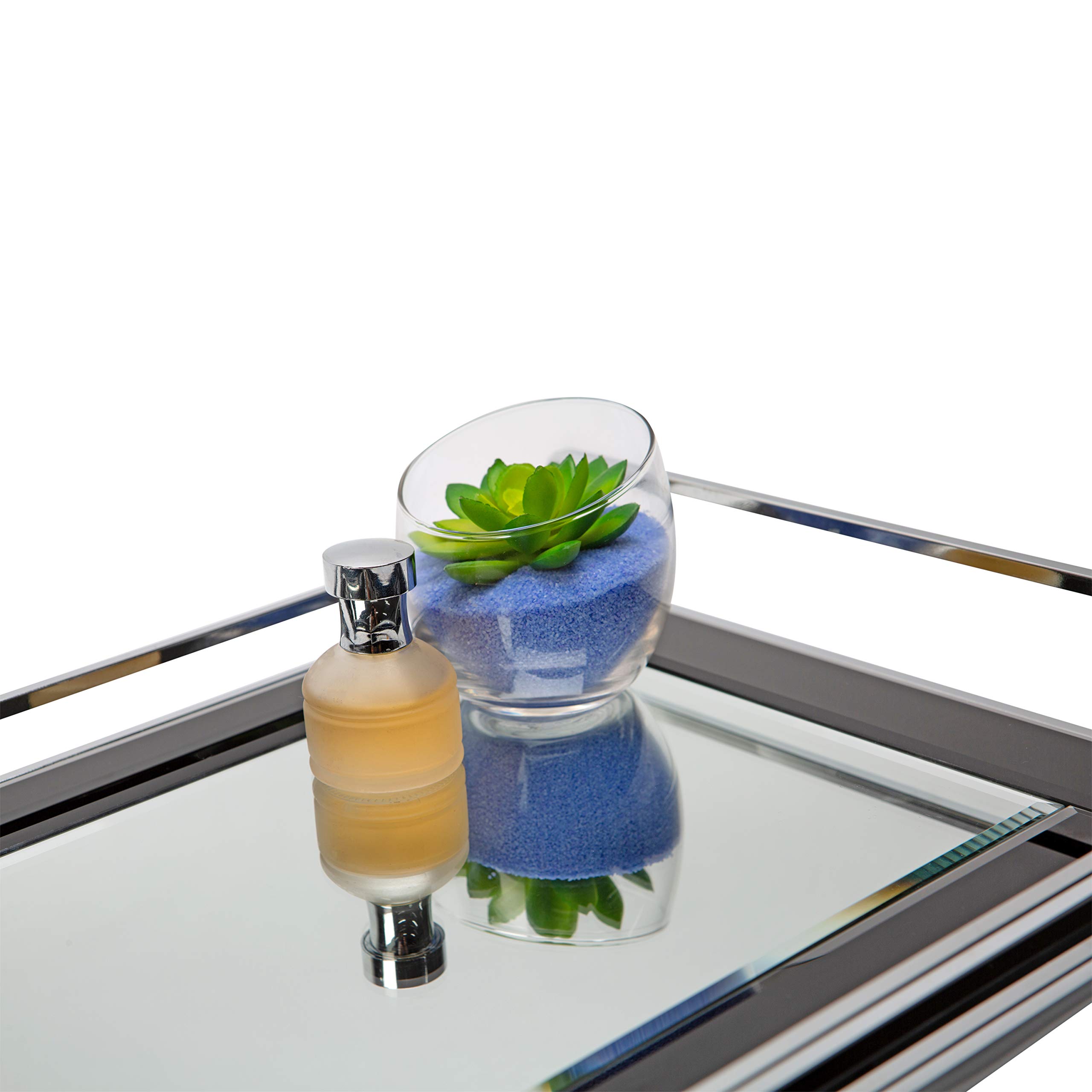 Elegant Black Mirrored Vanity Tray - Jewelry & Cosmetic Organizer for Dresser, Desk, Bathroom | Perfect for Perfume Display & Home Decor