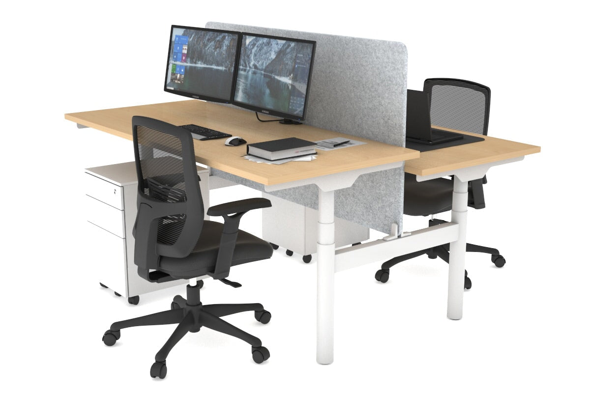 Flexi Premium Height Adjustable 2-Person H Bench Workstation - White Frame [1800L x 700W] - Ideal for Office, Home Workspace & Collaborative Environments