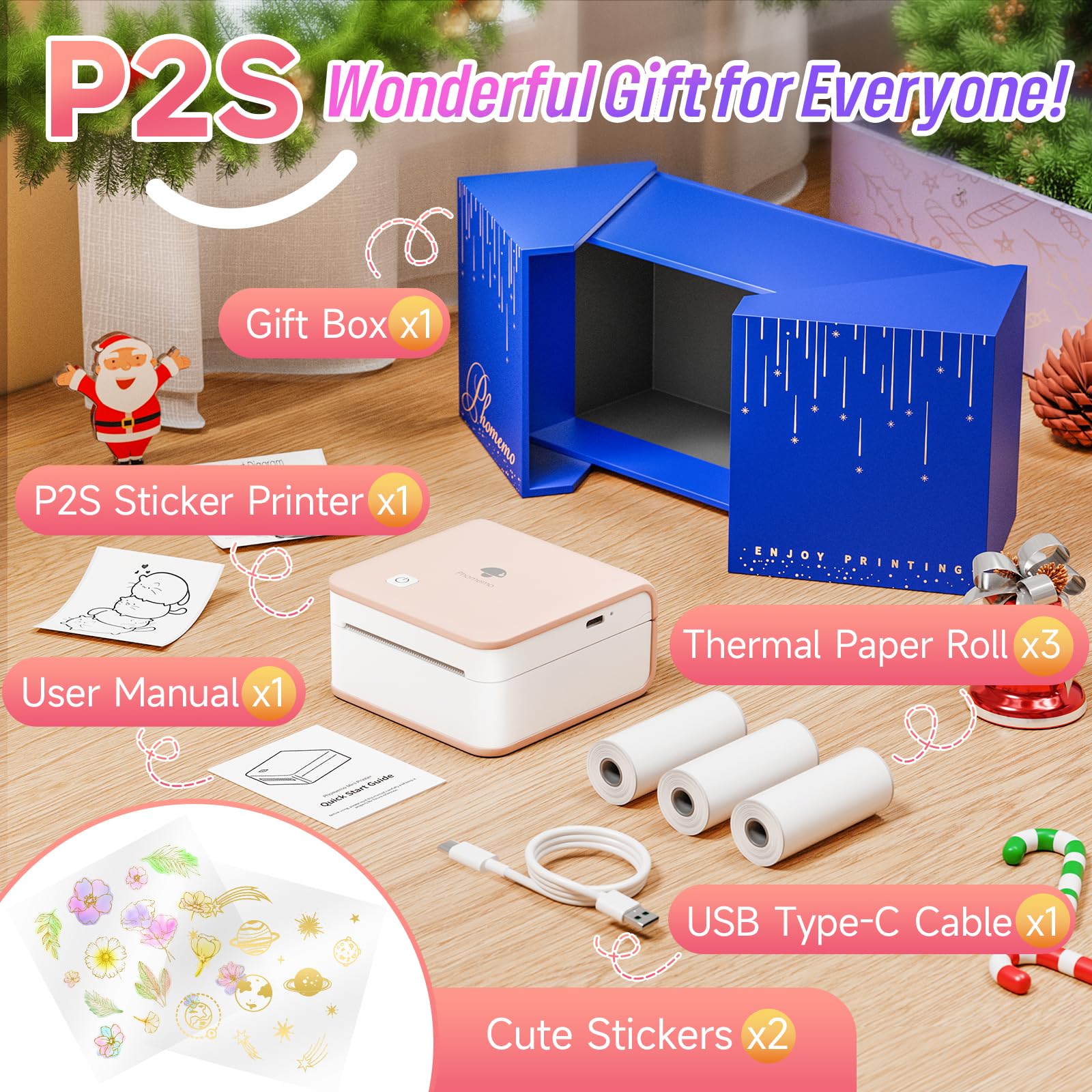 Phomemo Print Pods - Mini Bluetooth Thermal Sticker Printer for Study Notes, Photos, Lists & DIY Crafts | Portable Label Maker for School, Office, Home Organization & Gift Giving (Pink)