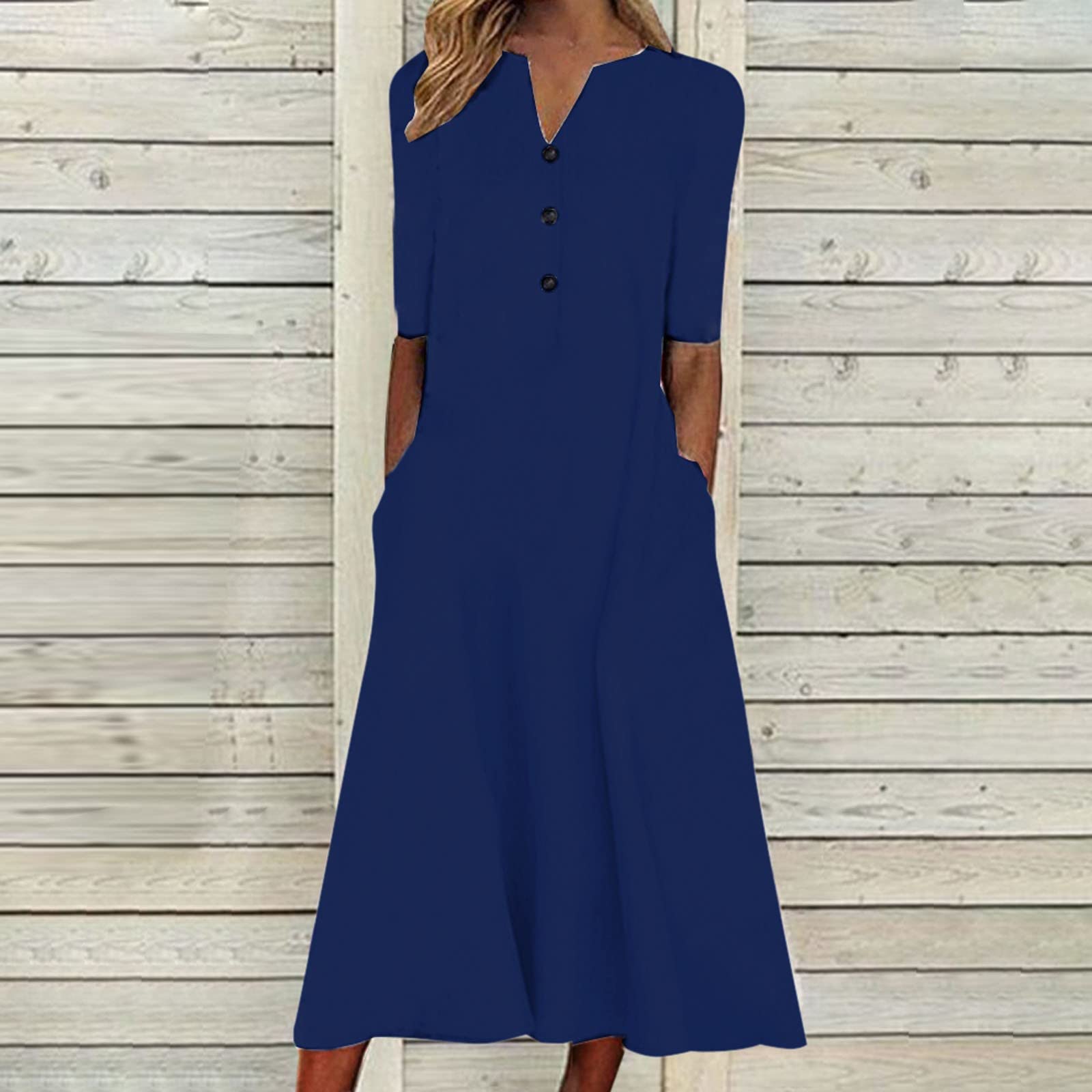 Women's Solid Color V-Neck Cocktail Dress with Pockets - Elegant Short Sleeve Party Dress for Spring & Summer Evenings, Weddings, and Special Occasions