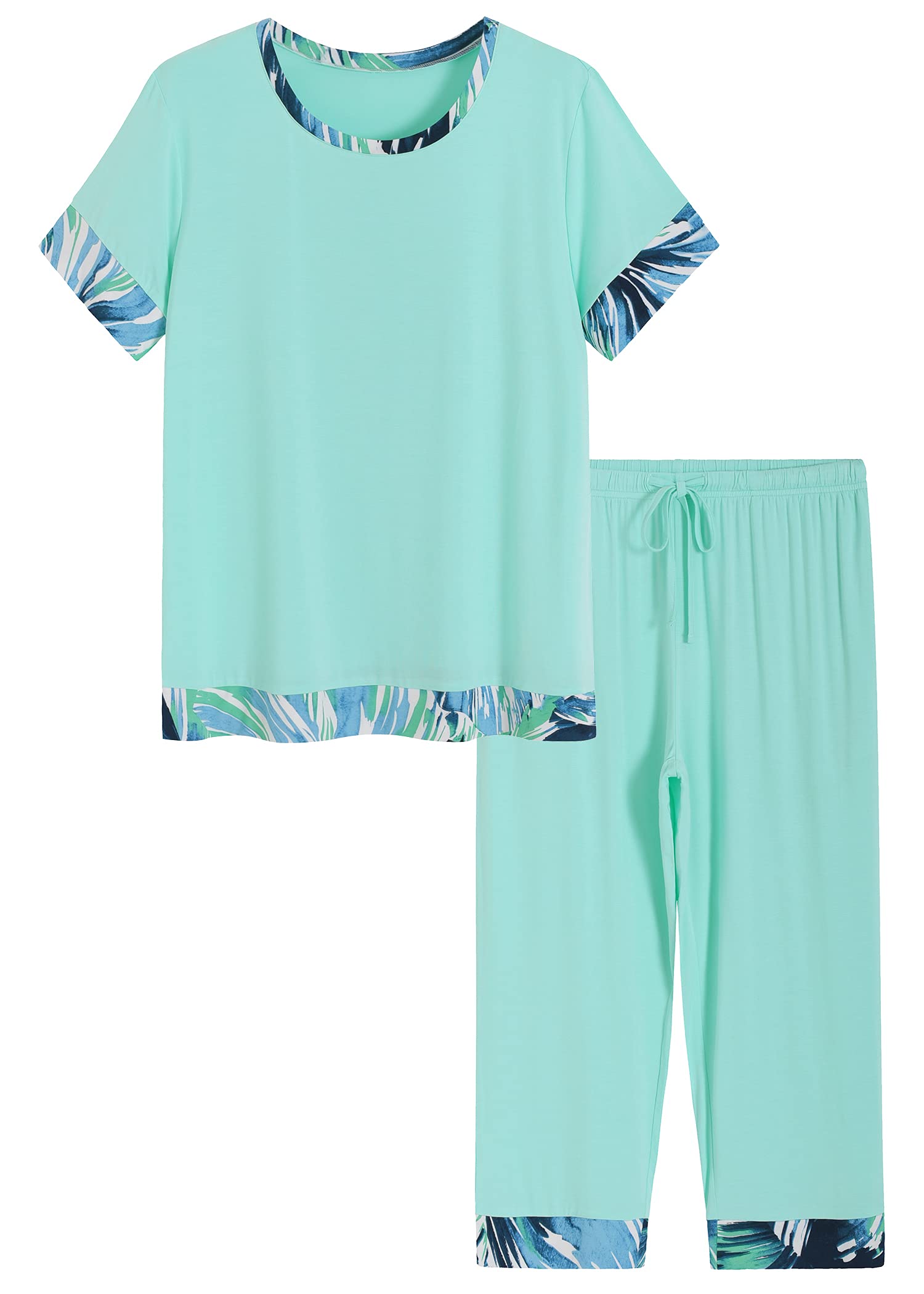 Women's Soft Bamboo Viscose Capri Pajama Set - Breathable Lounge Sleepwear for Summer Nights & Relaxing at Home