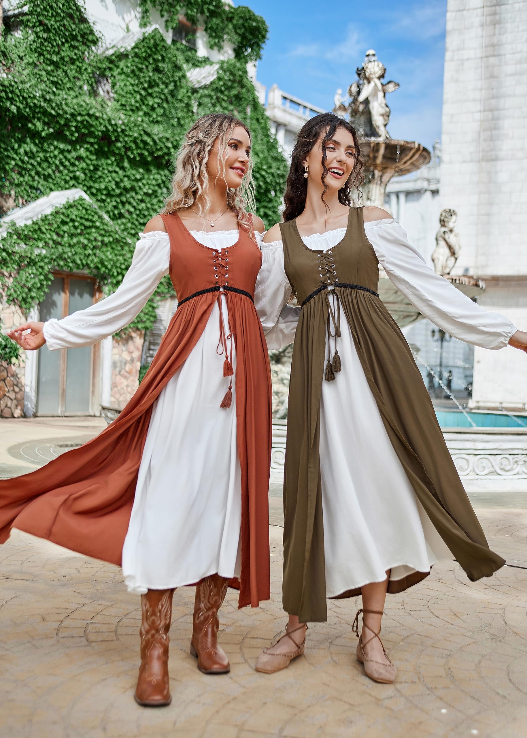 Scarlet Darkness Women's Renaissance Dress | Medieval Peasant Maxi Dress with Long Sleeves | Perfect for Renaissance Faires, Cosplay & Historical Reenactments