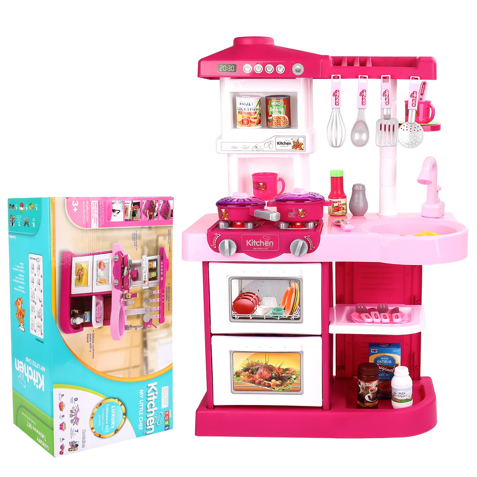 deAO Kids Cooking Toy Set with Multiple Accessories - Pretend Play Kitchen Toy for Girls & Boys (Pink) - Perfect for Role Play, Birthday Gifts & Early Learning Development