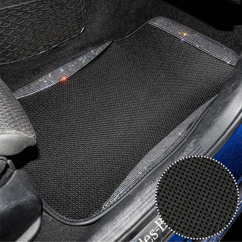 Luxury Diamond Rhinestone Car Floor Mats - Waterproof, Anti-Slip Ice Silk Foot Liners for Women (White, 5-Piece Set) | Perfect for Sedans, SUVs & Luxury Vehicles - Adds Elegance & Protection to Your Car Interior