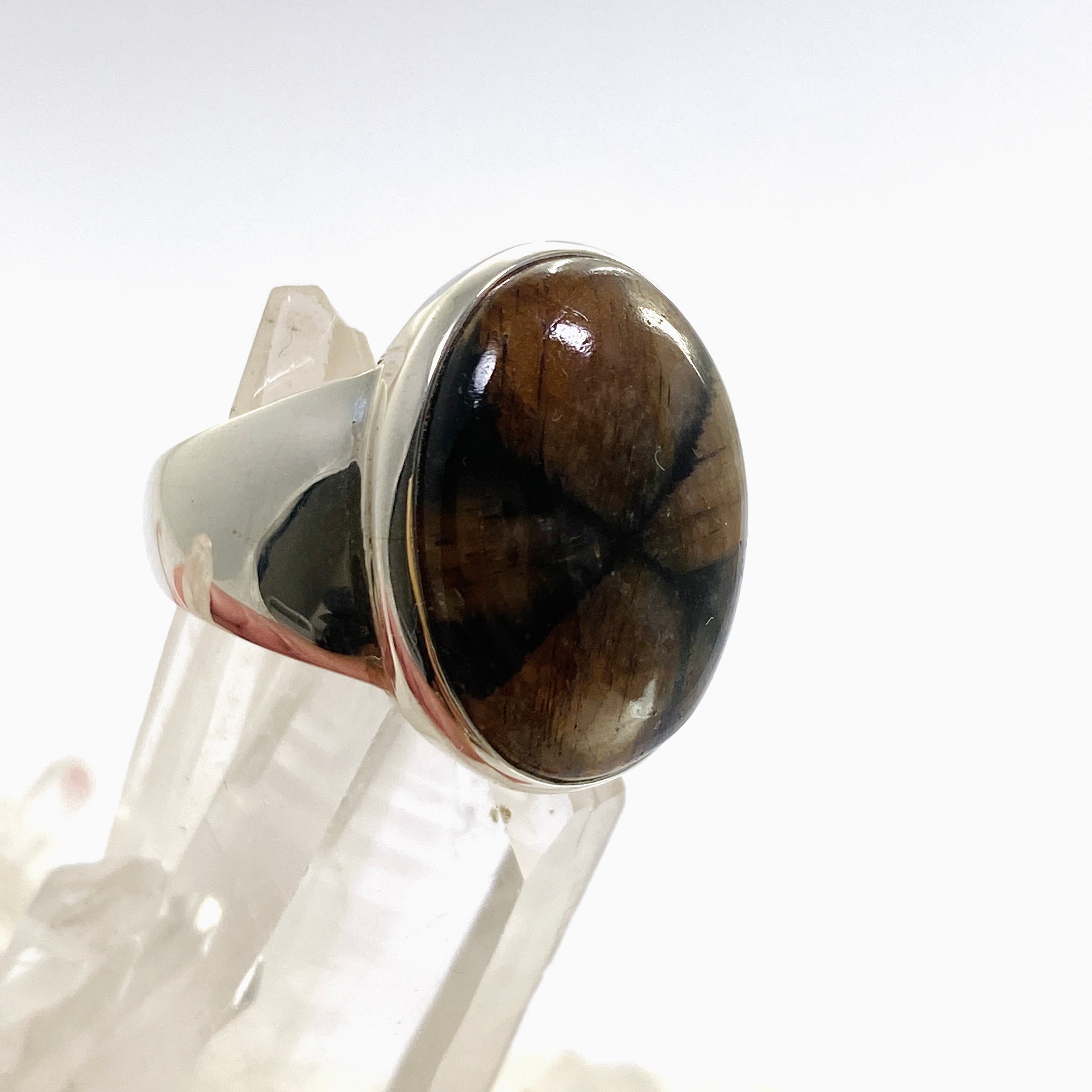 Chiastolite Oval Cabochon Ring - Size 9 Natural Stone Jewelry for Women - Perfect for Spiritual Healing, Meditation & Everyday Wear
