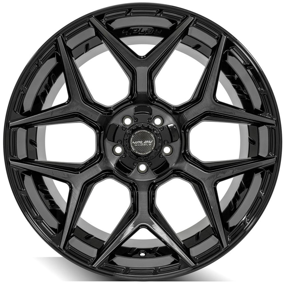 4Play Gen3 4P06 Gloss Black Wheels 22x12.0 - Brushed Face & Tinted Clear Finish - 5x127/5x139.7mm Bolt Pattern - 87.1mm Center Bore - Perfect for Off-Road Trucks, SUVs, and Custom Builds