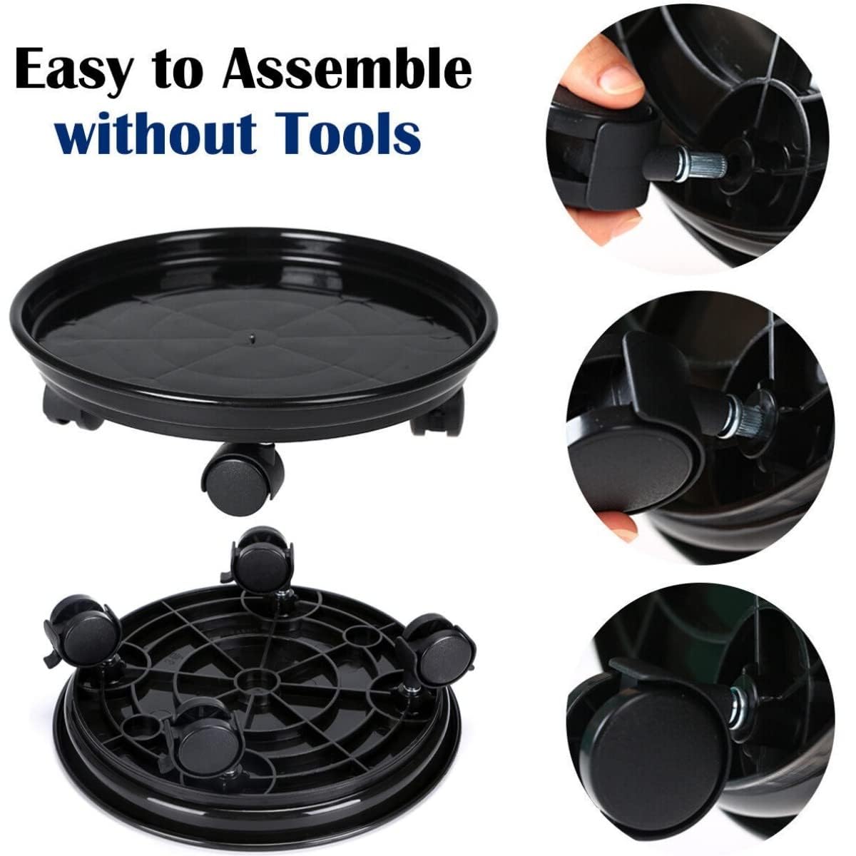 Heavy-Duty 12 Inch Black Plant Caddy with Wheels - Rolling Plant Stand with 360° Swivel Casters for Indoor & Outdoor Use - Perfect for Moving Large Potted Plants, Flowers, and Garden Decor