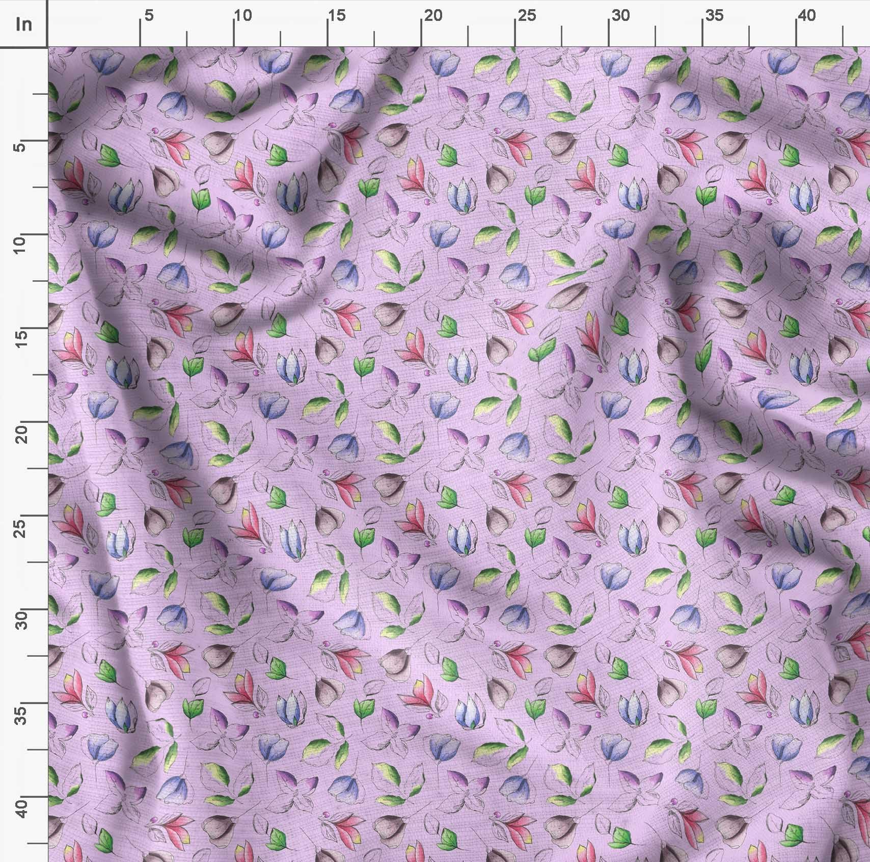 Soimoi Moss Georgette Purple Fabric by The Yard - 42 Inch Wide Printed Fabric with Artistic Leaf & Floral Design for Dresses, Curtains, DIY Crafts & Home Decor Projects