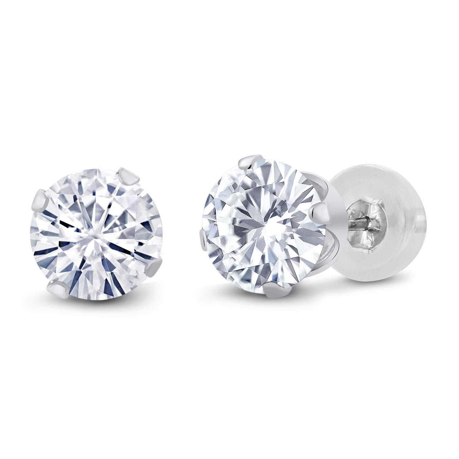 14K White Gold Moissanite Stud Earrings for Women & Men - 2.00 Ct Round Cut 6.5mm Gemstone Earrings | Perfect for Weddings, Anniversaries & Everyday Luxury Jewelry