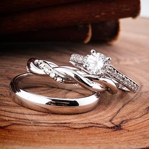 Twisted Rope Wedding Ring Sets - 925 Sterling Silver Matching Couple Bands for Him & Her - Personalized Wide Silver Wedding Rings - Perfect for Anniversaries, Engagements, and Romantic Gifts