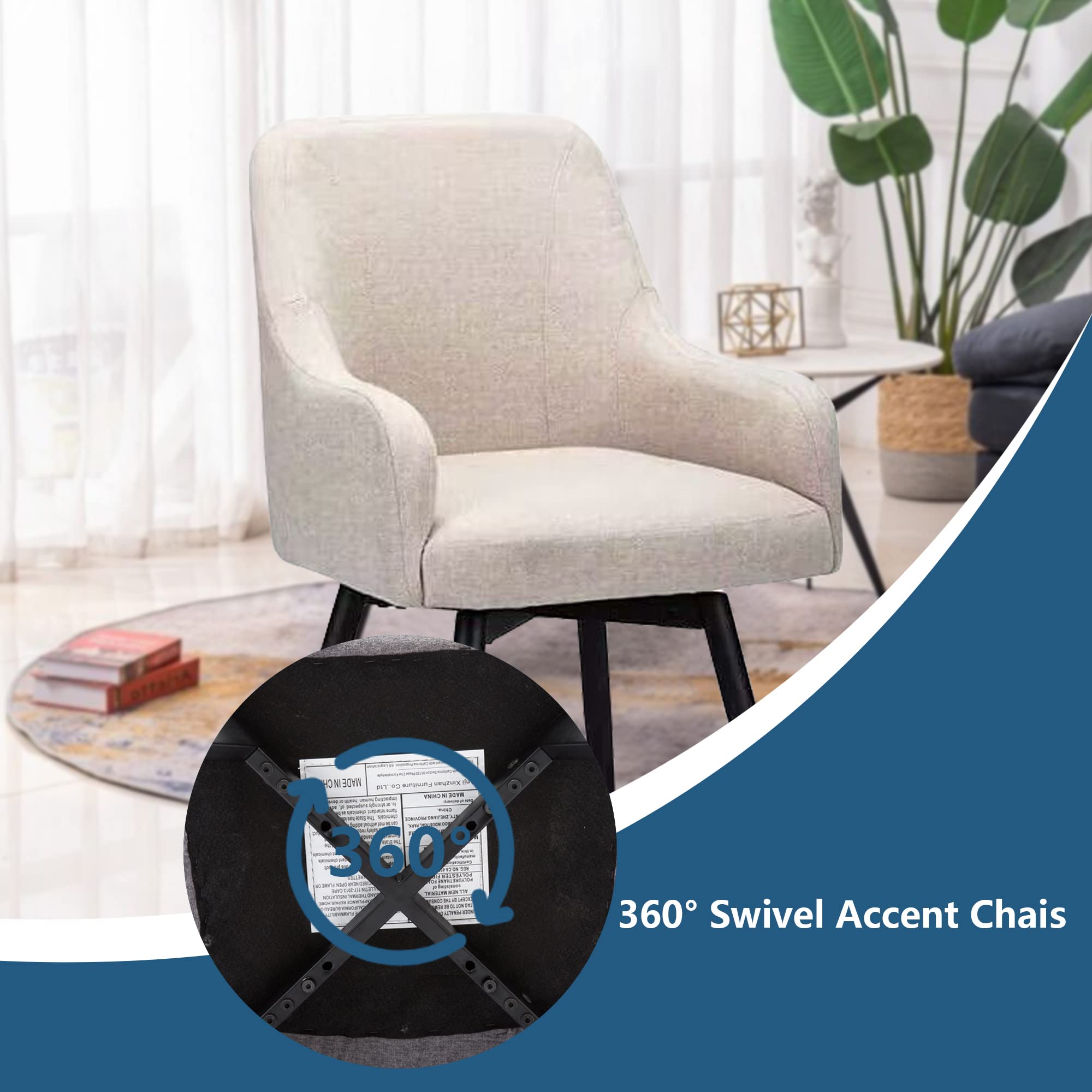 Modern Accent Chairs Set of 2 - Upholstered Swivel Armchairs for Living Room, Bedroom & Dining Room - Beige Fabric Lounge Chairs - Perfect for Home Decor, Reading Nook & Guest Seating