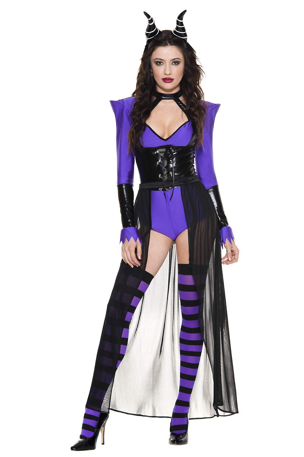 4-Piece Ladies Maleficent Villain Costume Set - Disney Villain Dress for Halloween, Cosplay & Themed Parties