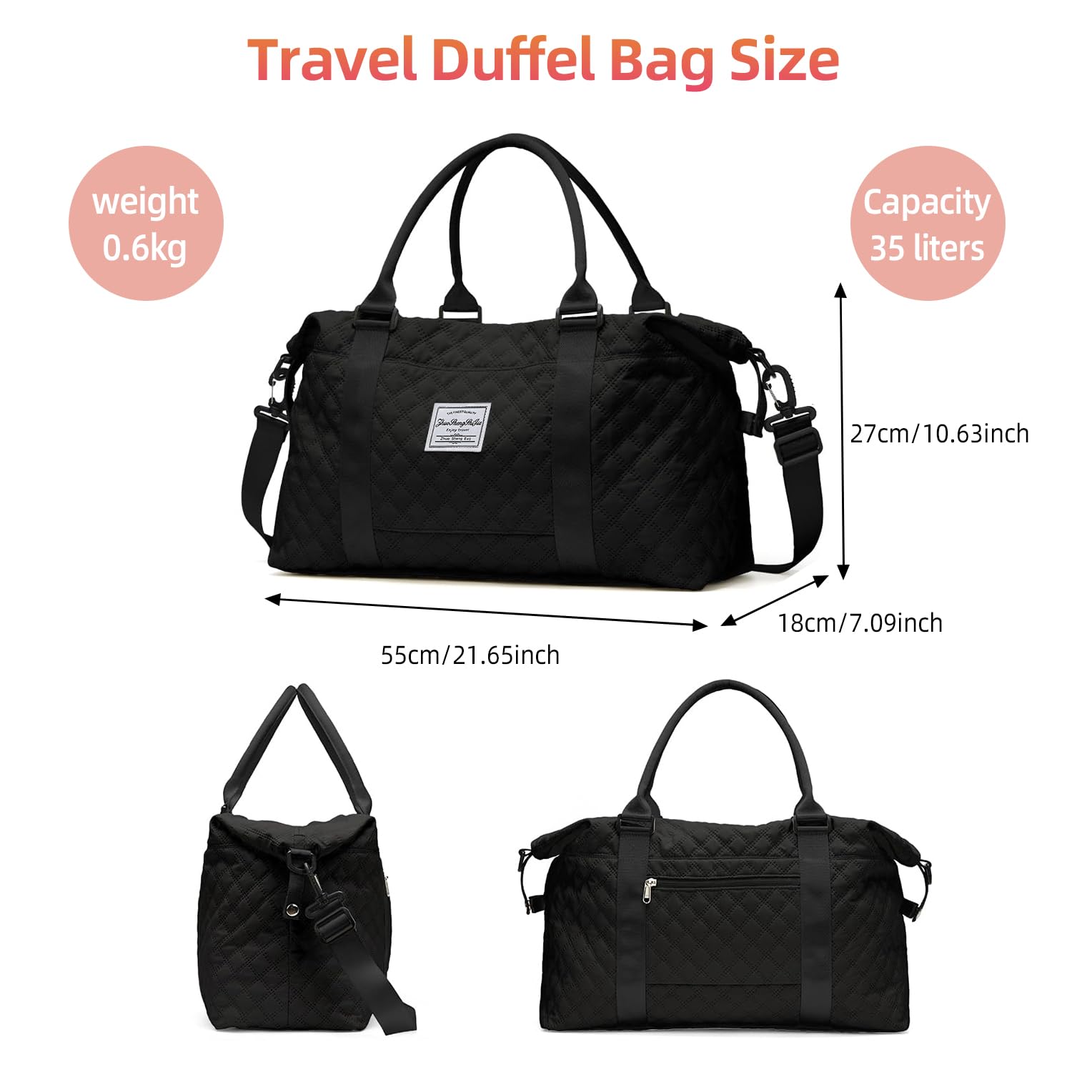 Large Travel Duffel Bag for Women - Waterproof Sports Tote Gym Bag with Wet Pocket - Shoulder Weekender Overnight Bag for Travel, Workout & Gym (Black) | Perfect for Weekend Trips, Sports Gear Storage & Gym Essentials