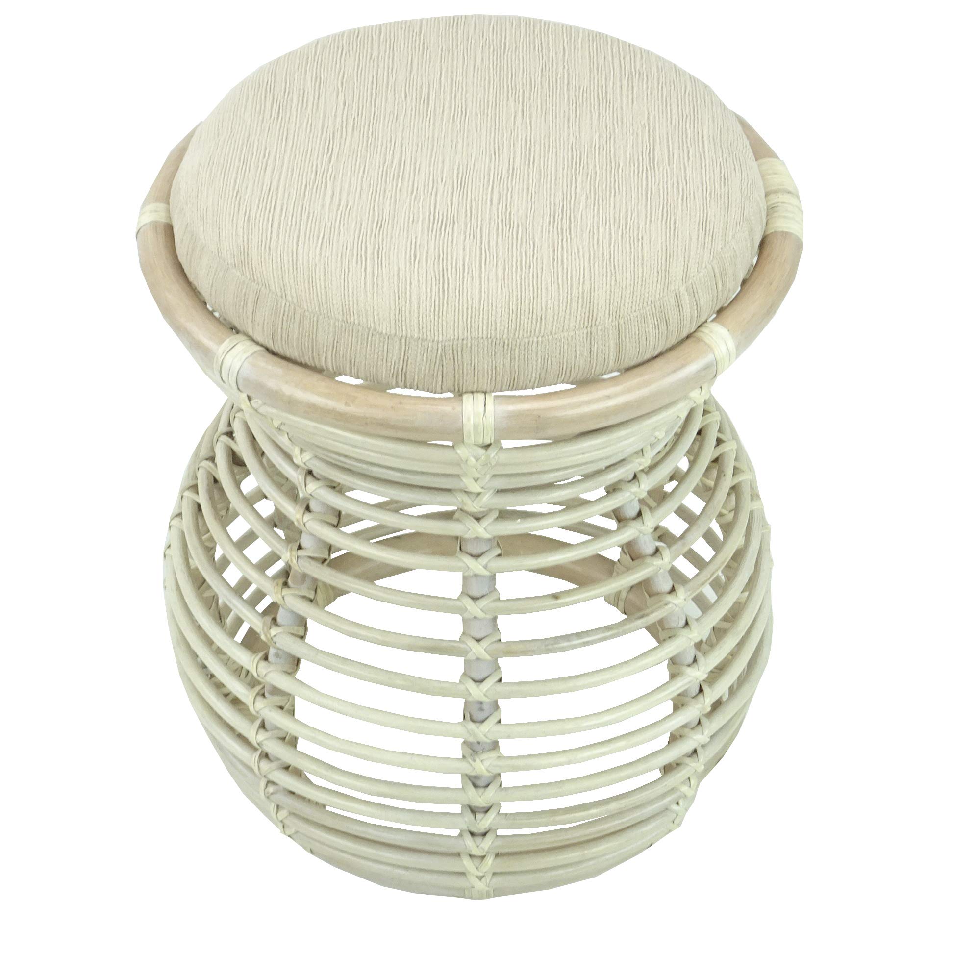 Handmade Natural Rattan Wicker Ottoman Stool - Eco-Friendly Vanity Seat for Bedroom, Living Room & Boho Decor - Cognac (Light Brown) - Perfect for Home, Apartment & Cozy Spaces