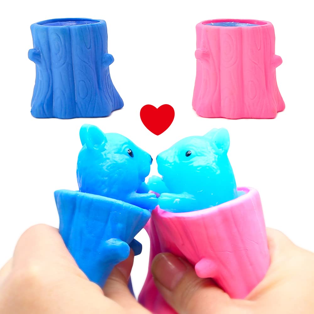 SIMEIQI 2 Pack Squirrel Cup Popper Fidget Toys for Kids & Adults - Colorful Stress Relief Squeeze Toys for Anxiety, ADHD, Autism - Perfect Sensory Fidget Toys for Classroom, Office, Travel & Valentine's Gifts