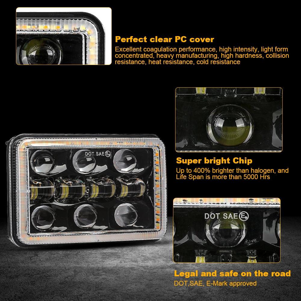 2-Pack 4x6 Inch Sealed Beam LED Headlight Bulbs - Hi/Low Beam with DRL & Turn Signal - Compatible with Trucks, Jeeps, SUVs & Off-Road Vehicles - Waterproof & Durable for Night Driving & Adventure