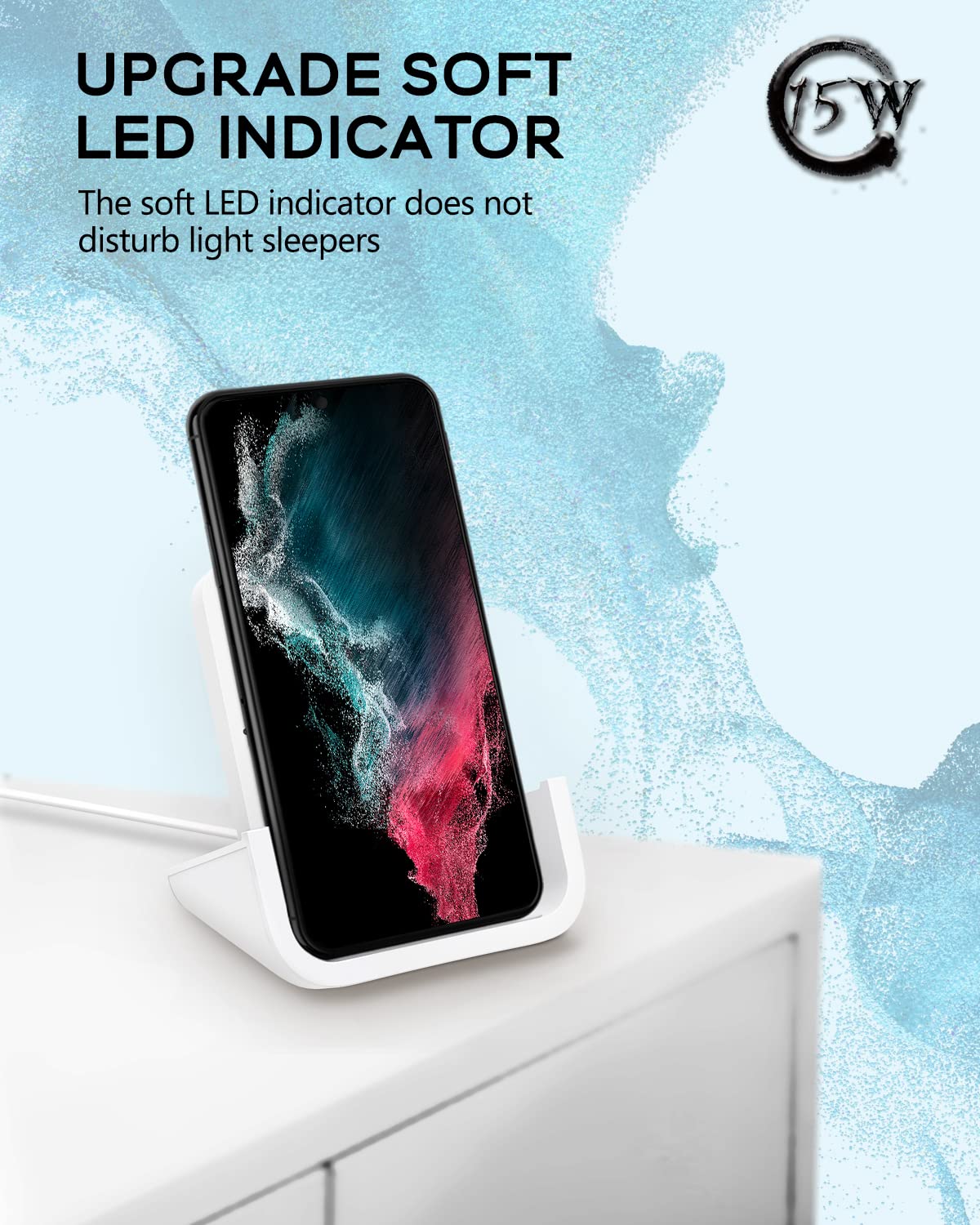 15W Fast Wireless Charger Stand - Compatible with iPhone 14/13/12/11/X/8 Series & Galaxy S22/S21/S9/S8/Note - Multi-Device Charging Station for Home, Office, Nightstand (Ivory)