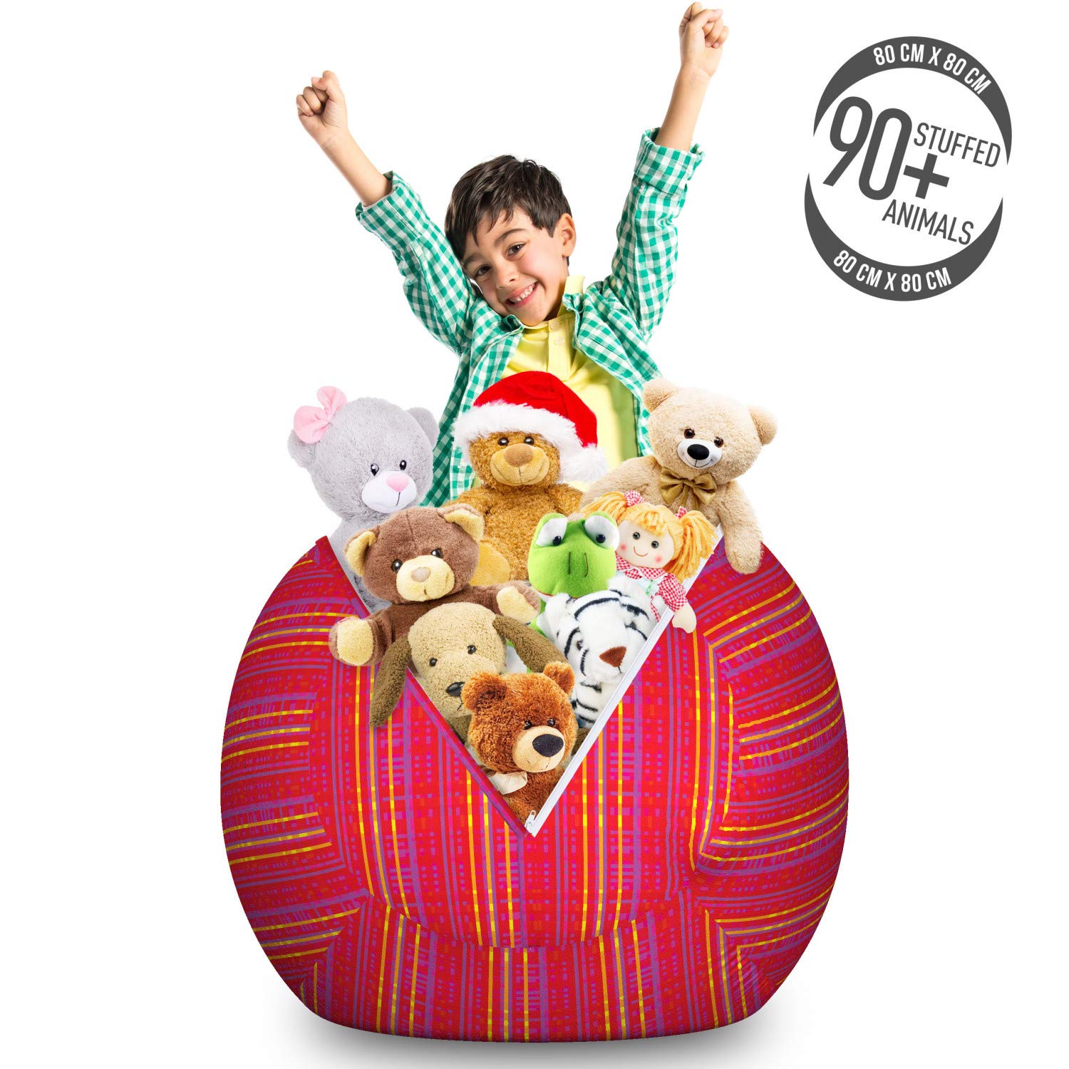 Ambesonne Abstract Storage Toy Bag Chair - Large Washable Organizer for Stuffed Animals, Funky Contemporary Design with Dark Coral & Yellow Streaks - Perfect for Kids' Room, Playroom, and Nursery Storage