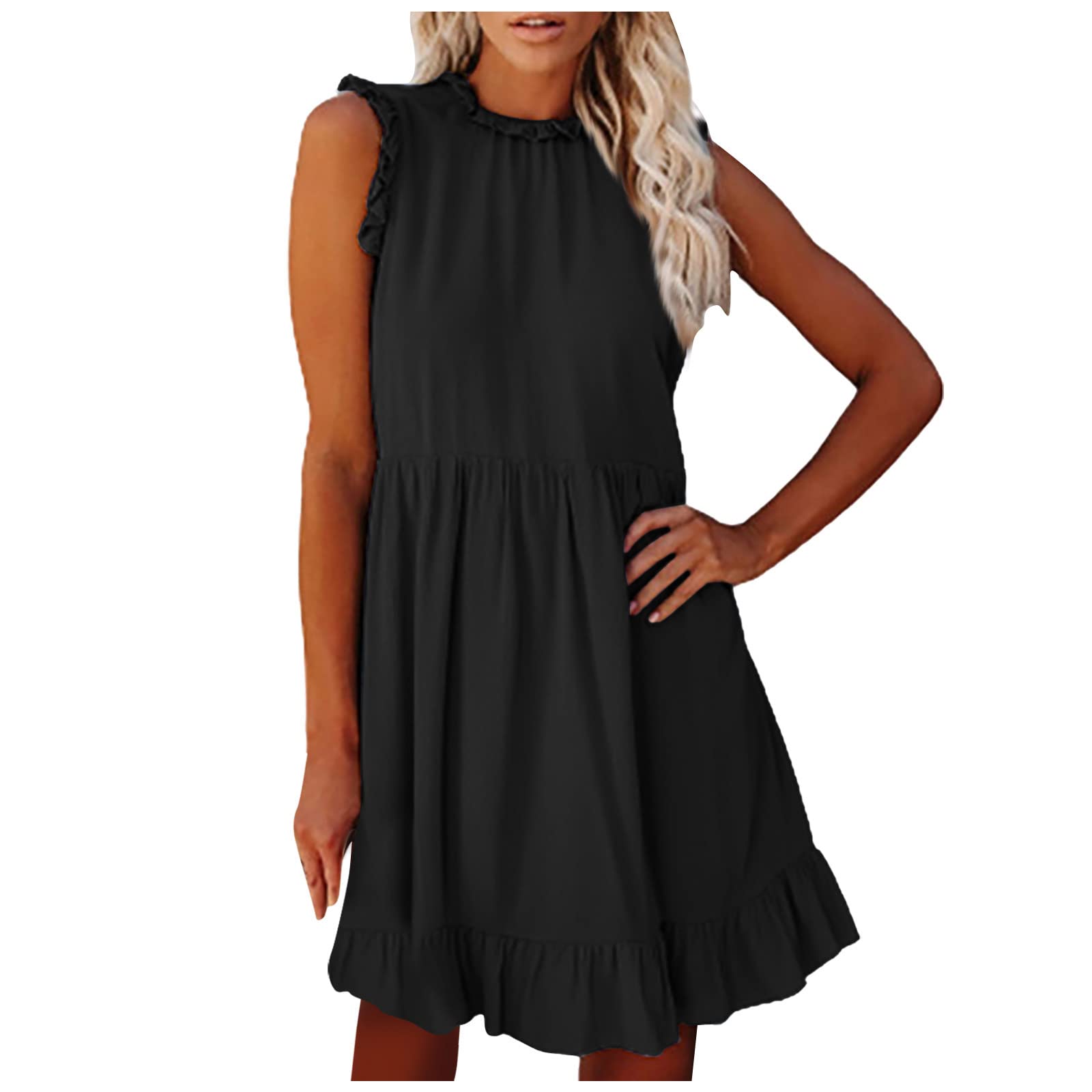 Women's Summer Casual Midi Dress - Boho Sleeveless Smocked Flowy A-Line Dress for Beach, Vacation & Outdoor Parties | Lightweight Comfortable Sundress