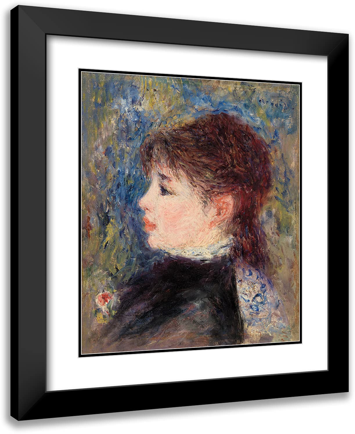 Pierre-Auguste Renoir Young Woman with Rose Art Print - 20x23 Black Modern Framed Museum Quality Reproduction with Double Matting | Classic French Impressionist Painting | Perfect for Living Room, Bedroom & Office Wall Decor