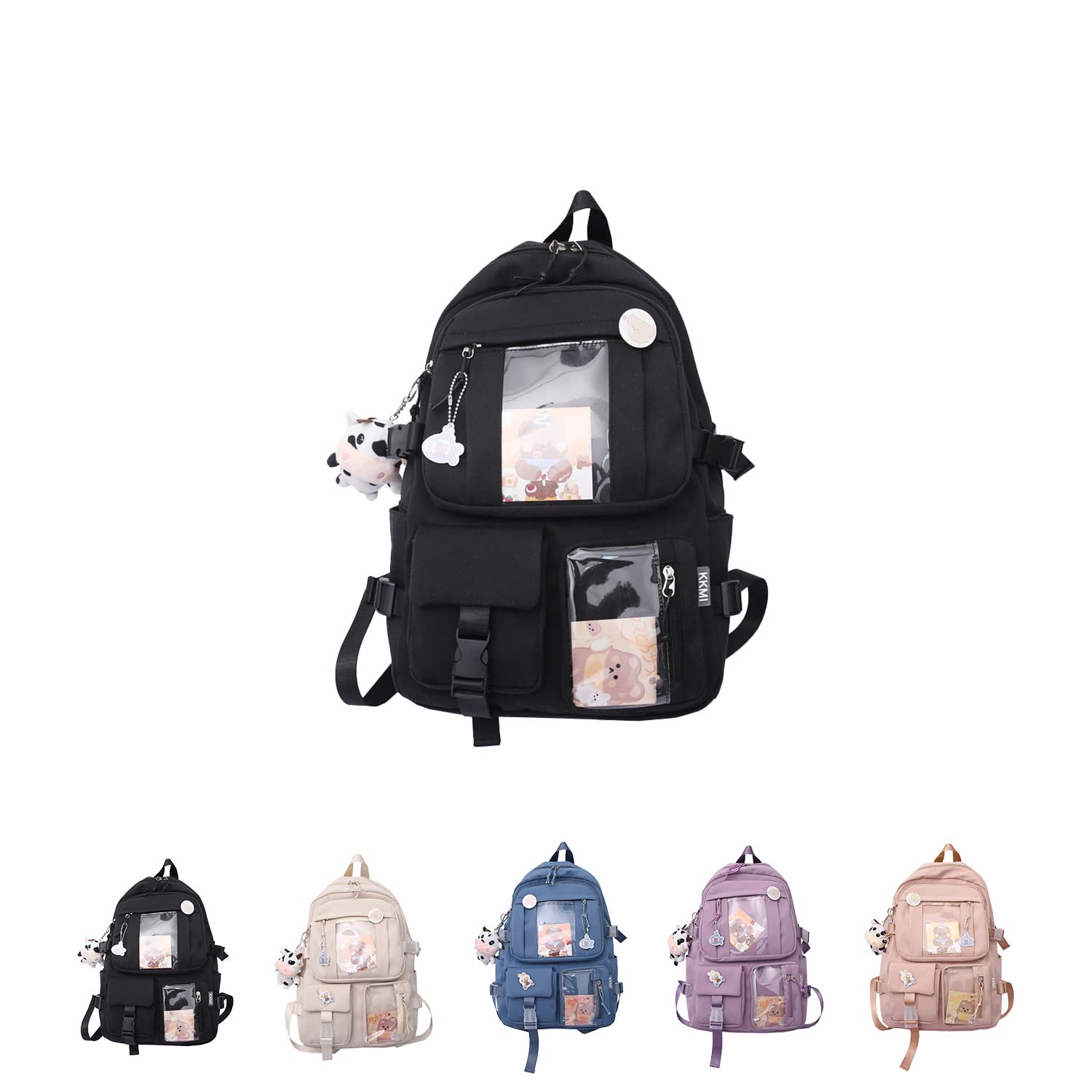 Cute Kawaii Backpack for School - Large Waterproof Aesthetic Backpack with Kawaii Pin & Accessories, Stylish School Bag for Teen Girls (Black) - Perfect for School, Travel & Everyday Use