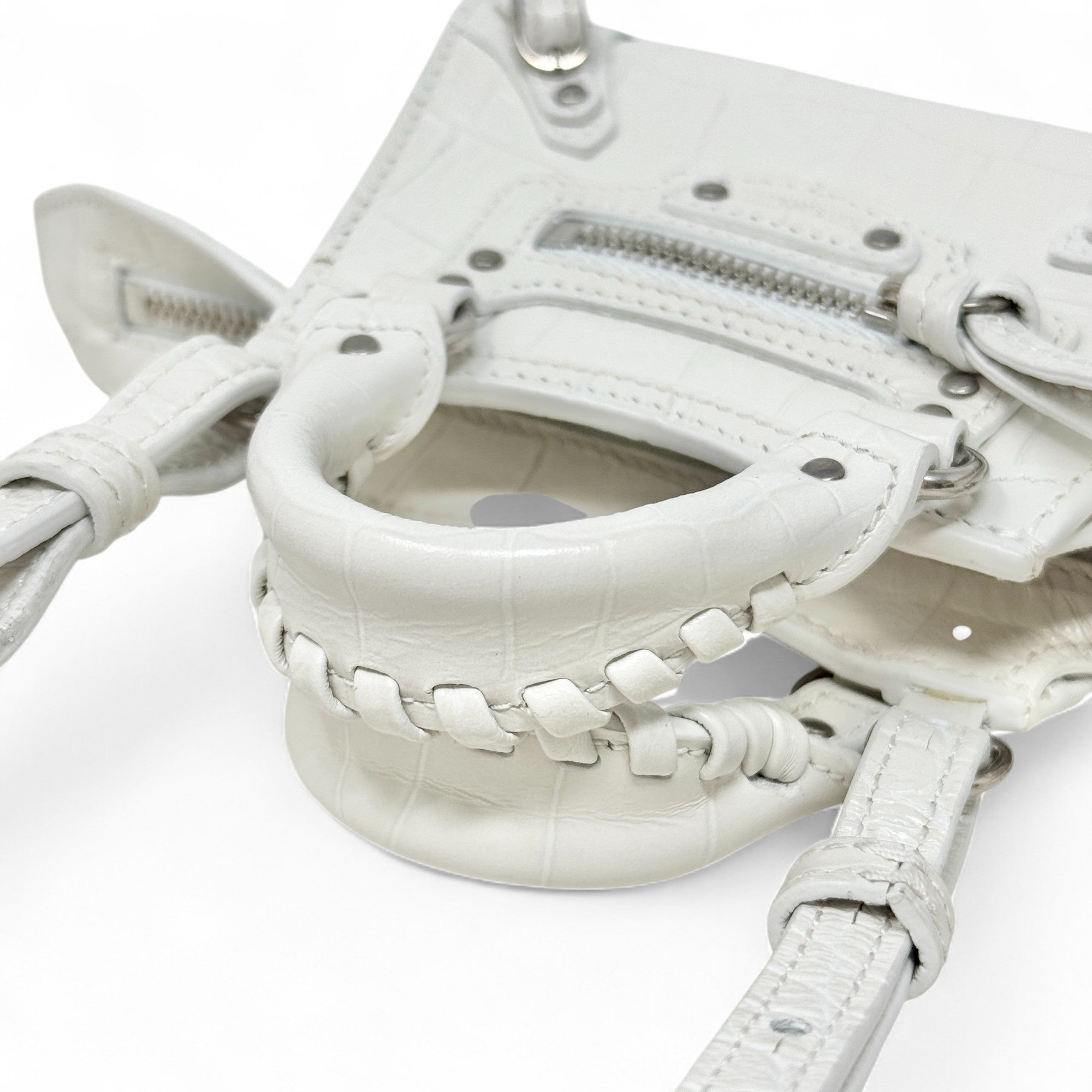 Balenciaga White Crocodile Embossed Nano City Bag - Stylish Mini Crossbody Purse for Women, Perfect for Parties, Dating & Daily Use