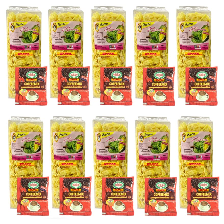 Crispy Fried Durian Chips 500g (10 Packs) - Monthong Yellow Durian Snacks from Thailand | Vegan, Healthy, Exotic Fruit Chips | Perfect for Parties, Gifts & On-the-Go Snacking | DHL Express Shipping