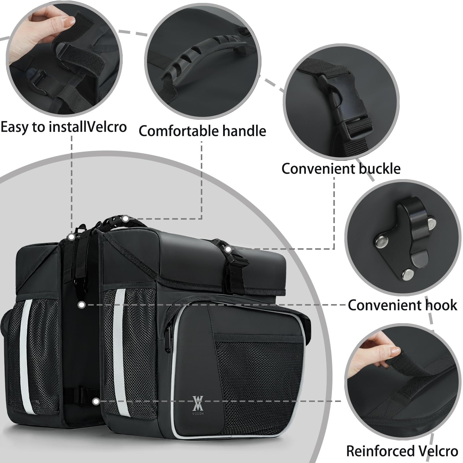 Waterproof 36L Double Panniers Bike Bags - Reflective Safety Saddle Bags for Rear Rack Bicycles, Universal Fit for Most Bicycle Racks with Included Rain Cover (Black) - Perfect for Commuting, Touring & Outdoor Adventures