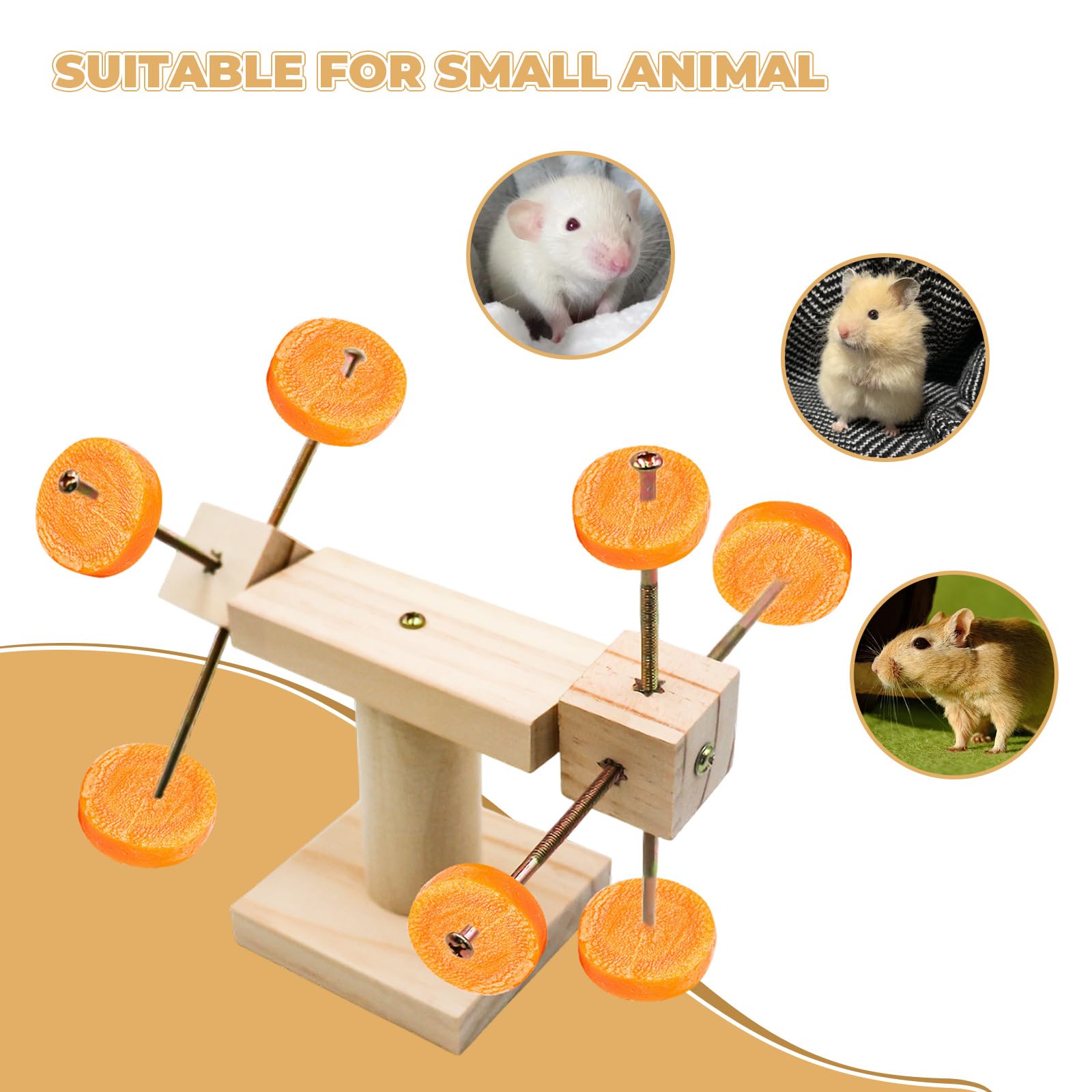 Wooden Rat Enrichment Toys - Interactive Spinning Treat Dispenser for Hamsters & Gerbils - Small Pet Exercise Toys for Cage Play