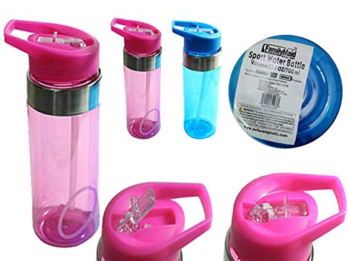 Family Maid 62268 700ml BPA-Free Sport Water Bottle Set - 24 Blue & 24 Pink (Pack of 48) for Gym, School, Office & Outdoor Activities