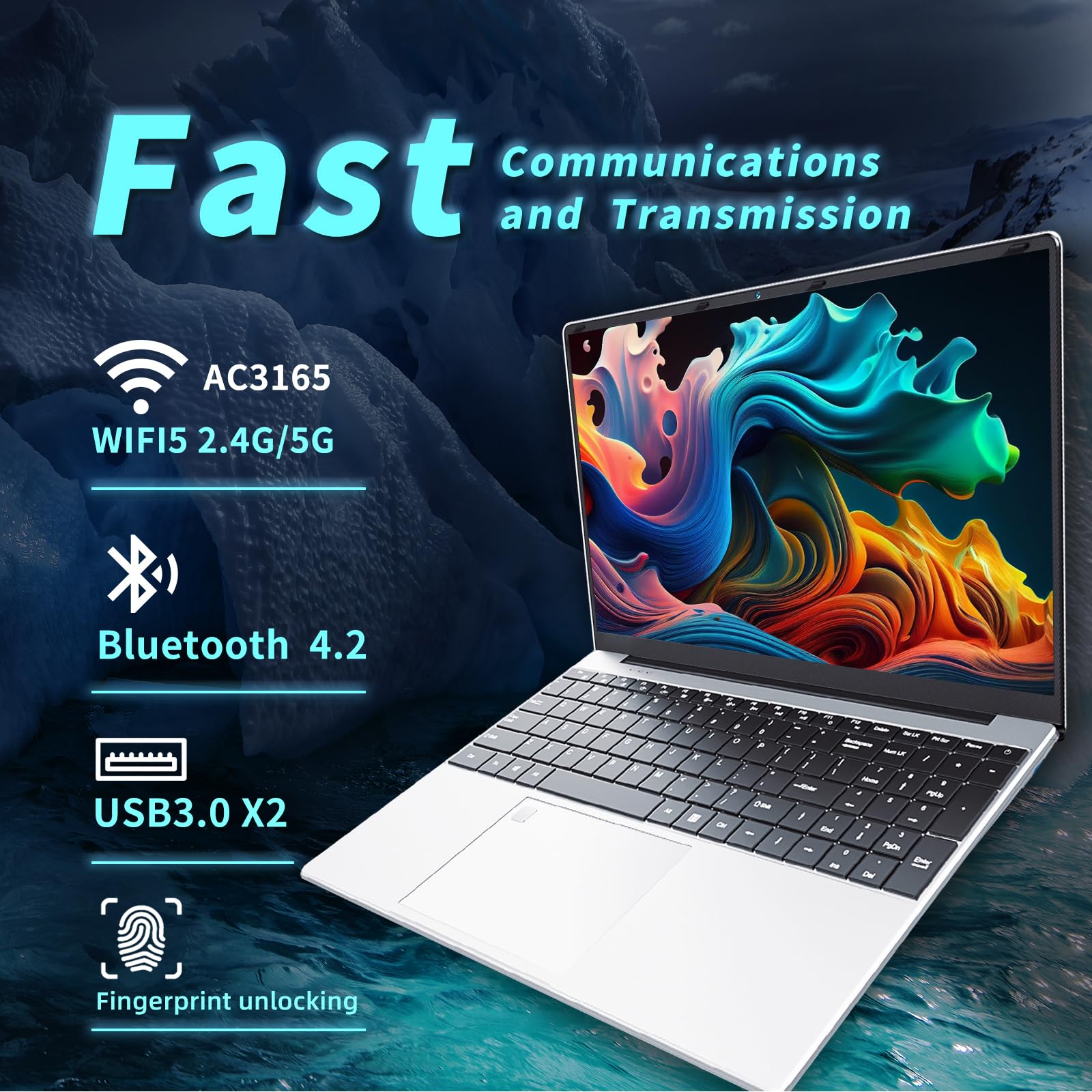Insoluxia 15.6 Inch Laptop - 16GB RAM 512GB SSD, Intel Celeron N95 Processor, 1080P FHD Display with Touch ID, Dual-Band WiFi, Mini HDMI & 2x USB 3.0 Ports, Full-Size Backlit Keyboard - Perfect for Work, Study, and Entertainment