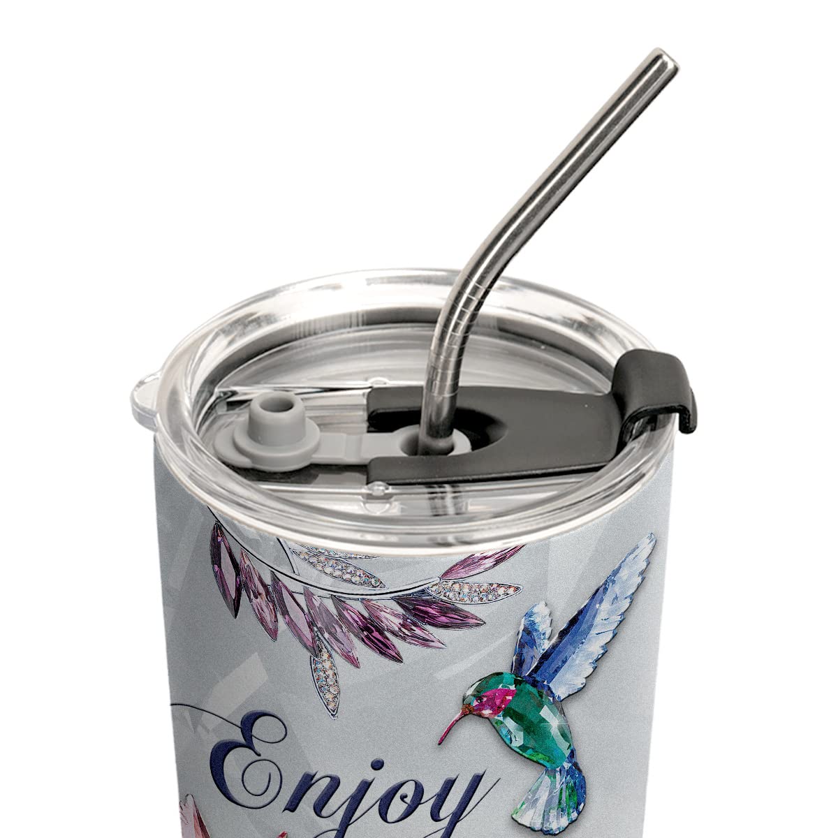20oz Insulated Hummingbird Tumbler Cup - Leakproof Travel Coffee Mug with Lid, Crystal Jewelry Design - Perfect Valentine's Day Gift, Birthday Gift for Women (Great for Office, Travel & Outdoor Activities)