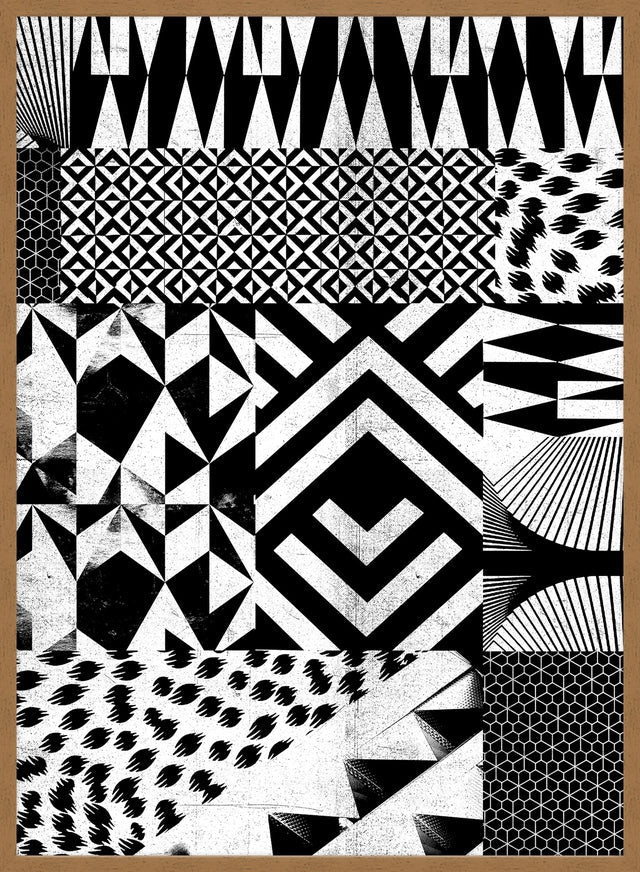Geometric Segments Black and White Wall Art Print - Modern Abstract Canvas Painting for Living Room, Bedroom & Office Decor