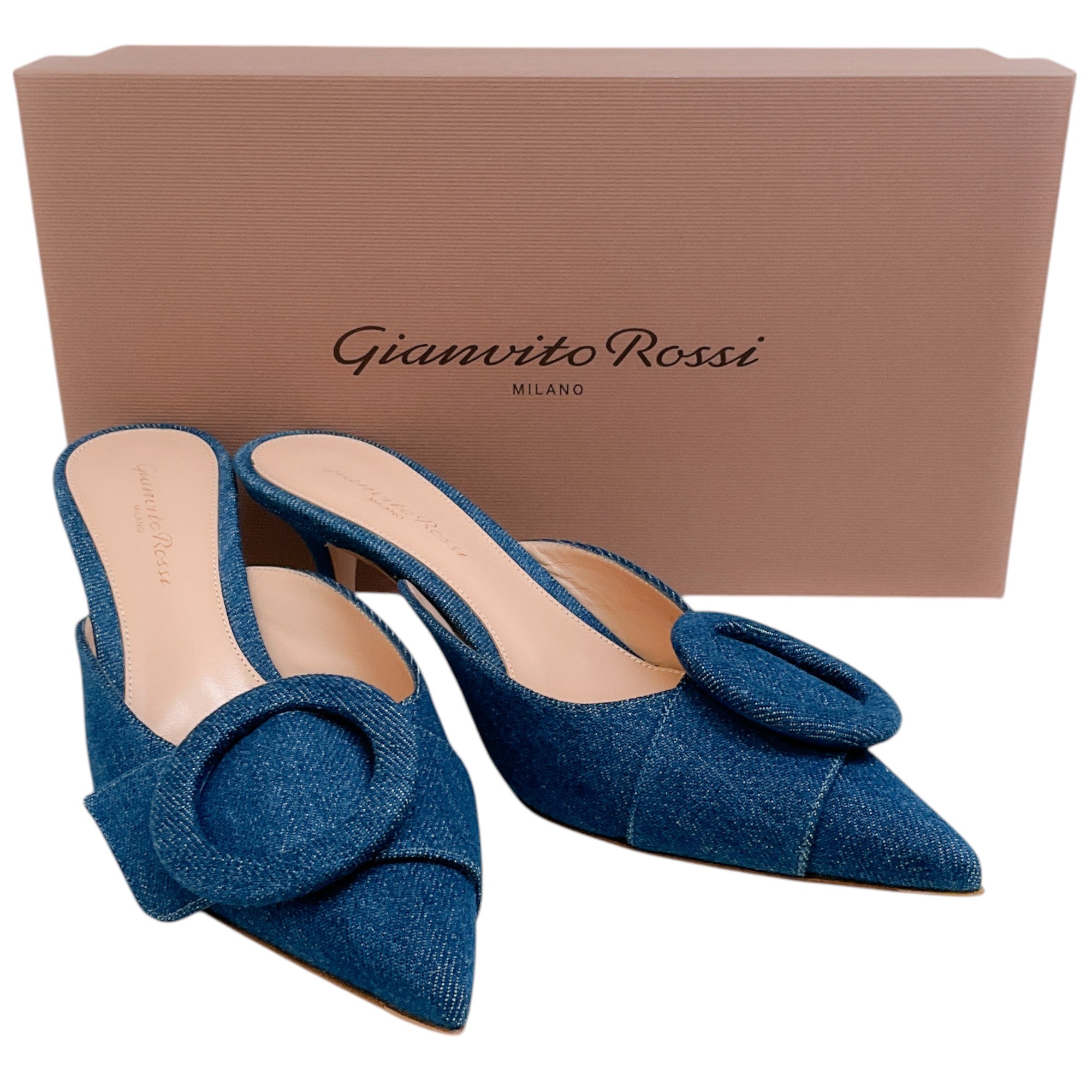 Gianvito Rossi Women's Portofino 55 Mules - Mid Blue Denim Slip-On Shoes for Casual Outings & Summer Wear