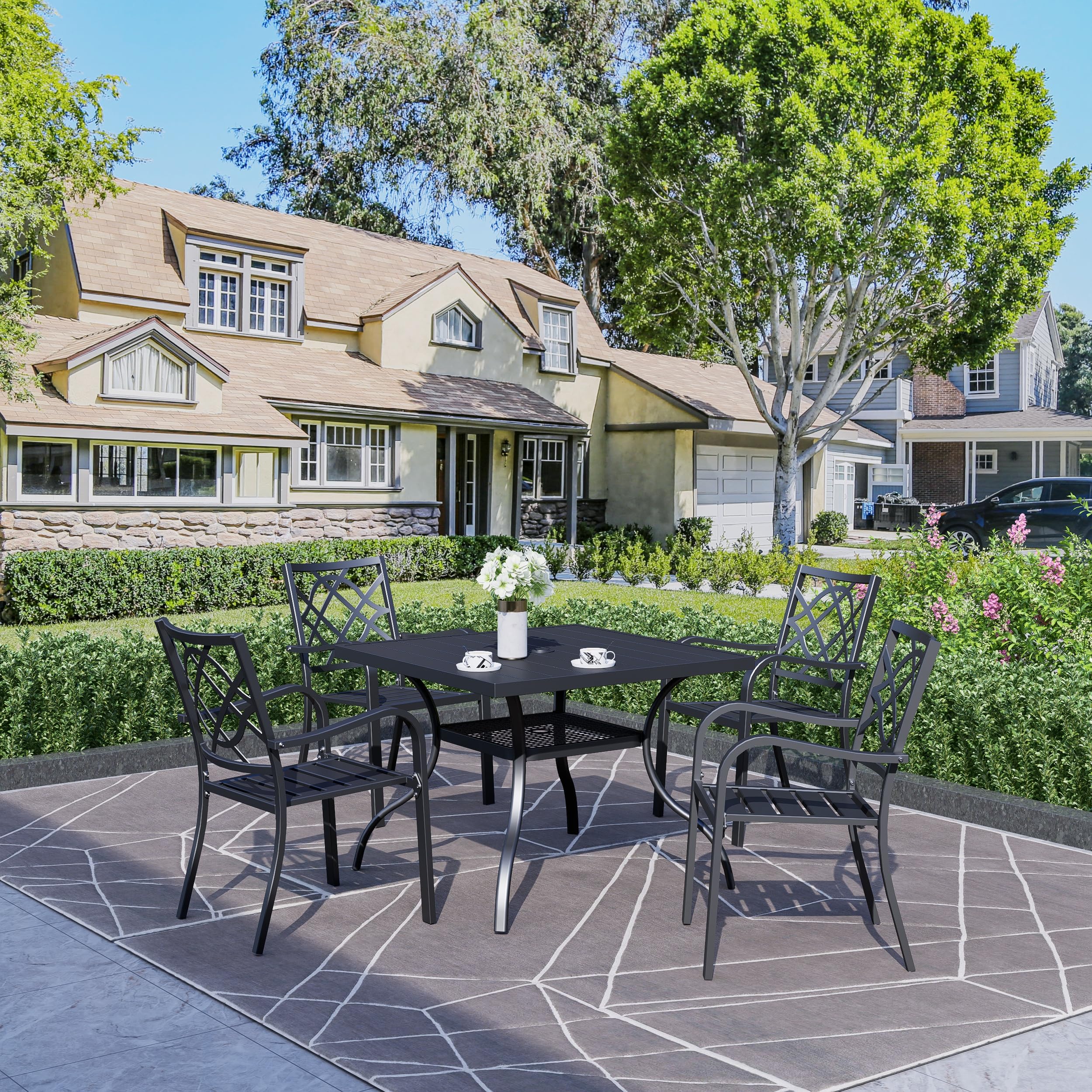 SOLAURA 5-Piece Outdoor Patio Dining Set - 4-Person Metal Table & Stackable Chairs with 1.57