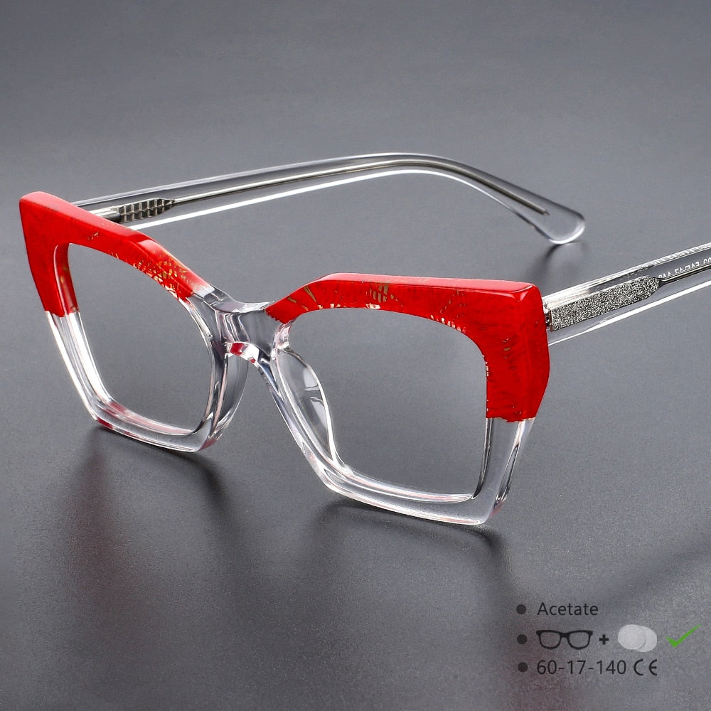 CCspace Unisex Full Rim Big Square Cat Eye Acetate Eyeglasses 55366 - Stylish Retro Frame for Men & Women - Perfect for Reading, Fashion, and Everyday Wear