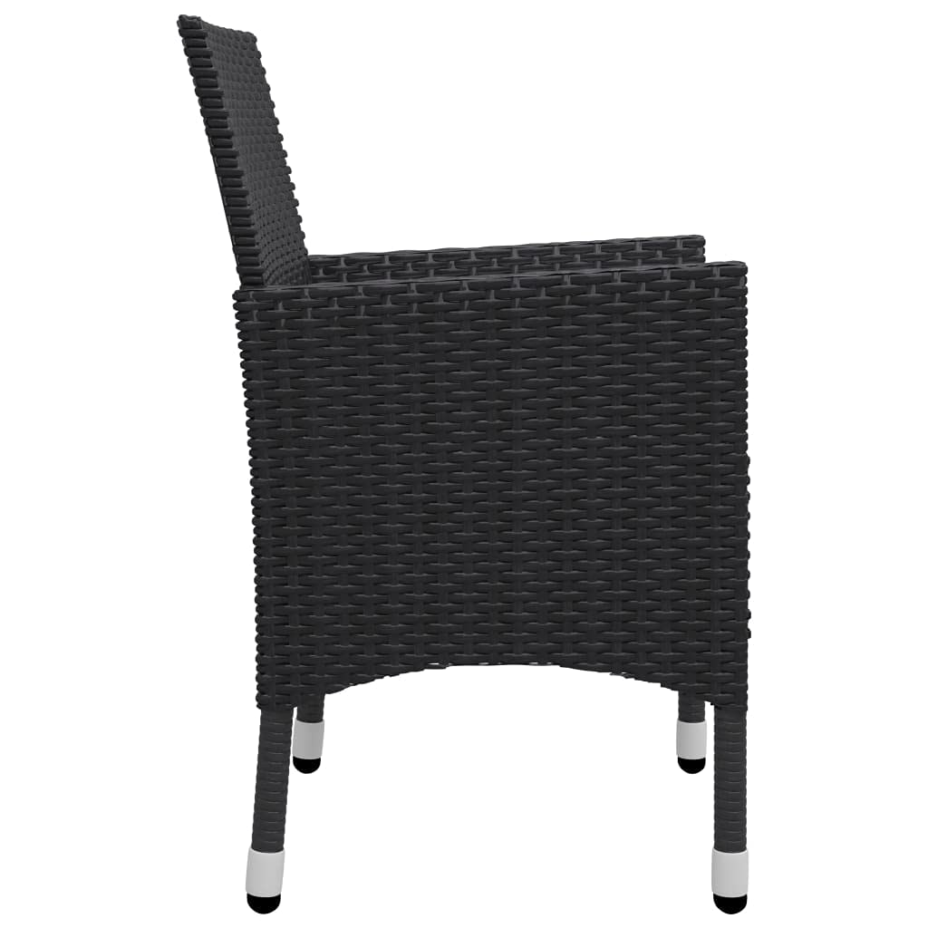 VidaXL 3-Piece Bistro Set Outdoor Patio Furniture - Black Poly Rattan Chairs & Tempered Glass Table - Perfect for Balcony, Terrace, Backyard Dining & Relaxation