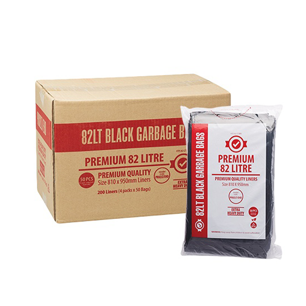 Premium Extra Heavy Duty 82Lt Black Trash Bags - Large Capacity Garbage Bags for Kitchen, Office, and Outdoor Use