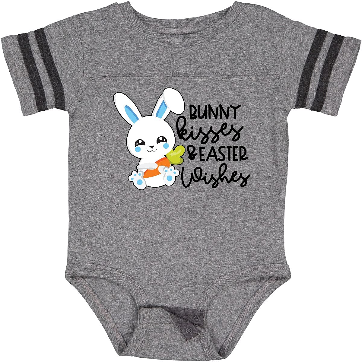 Inktastic Easter Bunny Kisses and Easter Wishes Baby Bodysuit - Blue Cute Easter Outfit for Infants, Perfect for Easter Photos, Family Gatherings & Holiday Celebrations