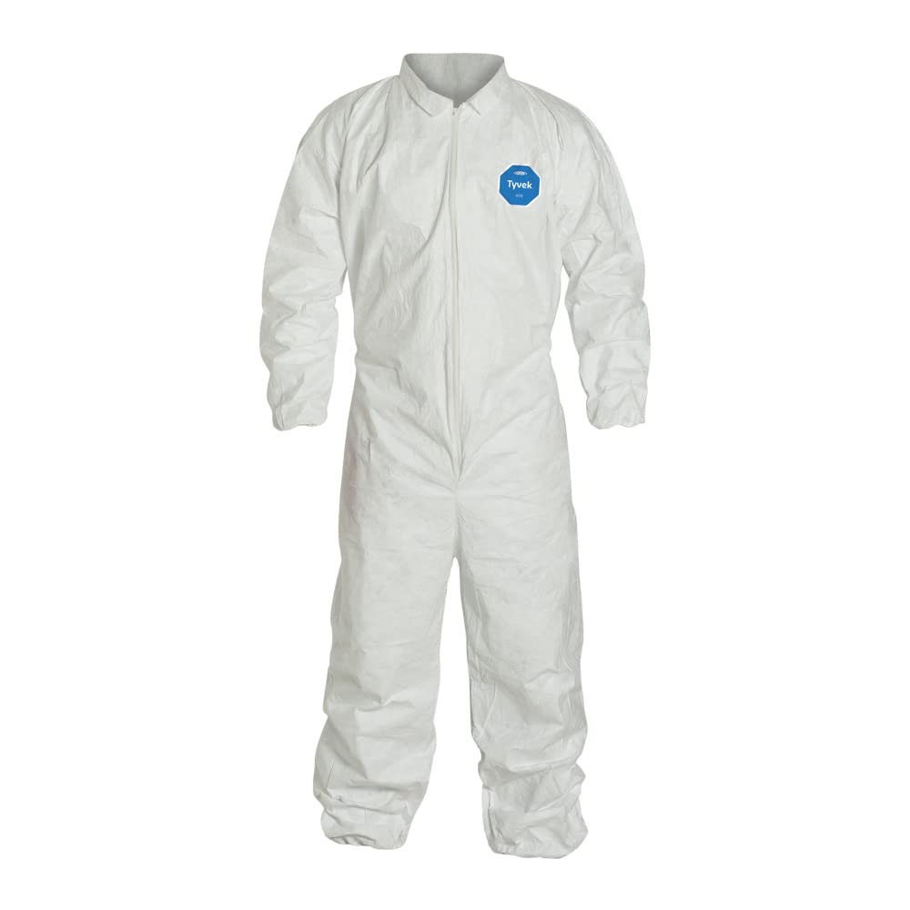 DuPont TY125SWH4X002500 Tyvek 400 TY125S Disposable Protective Coverall with Elastic Cuffs - White, 4X-Large (25-Pack) | Chemical & Biohazard Protection for Healthcare, Construction & Industrial Safety
