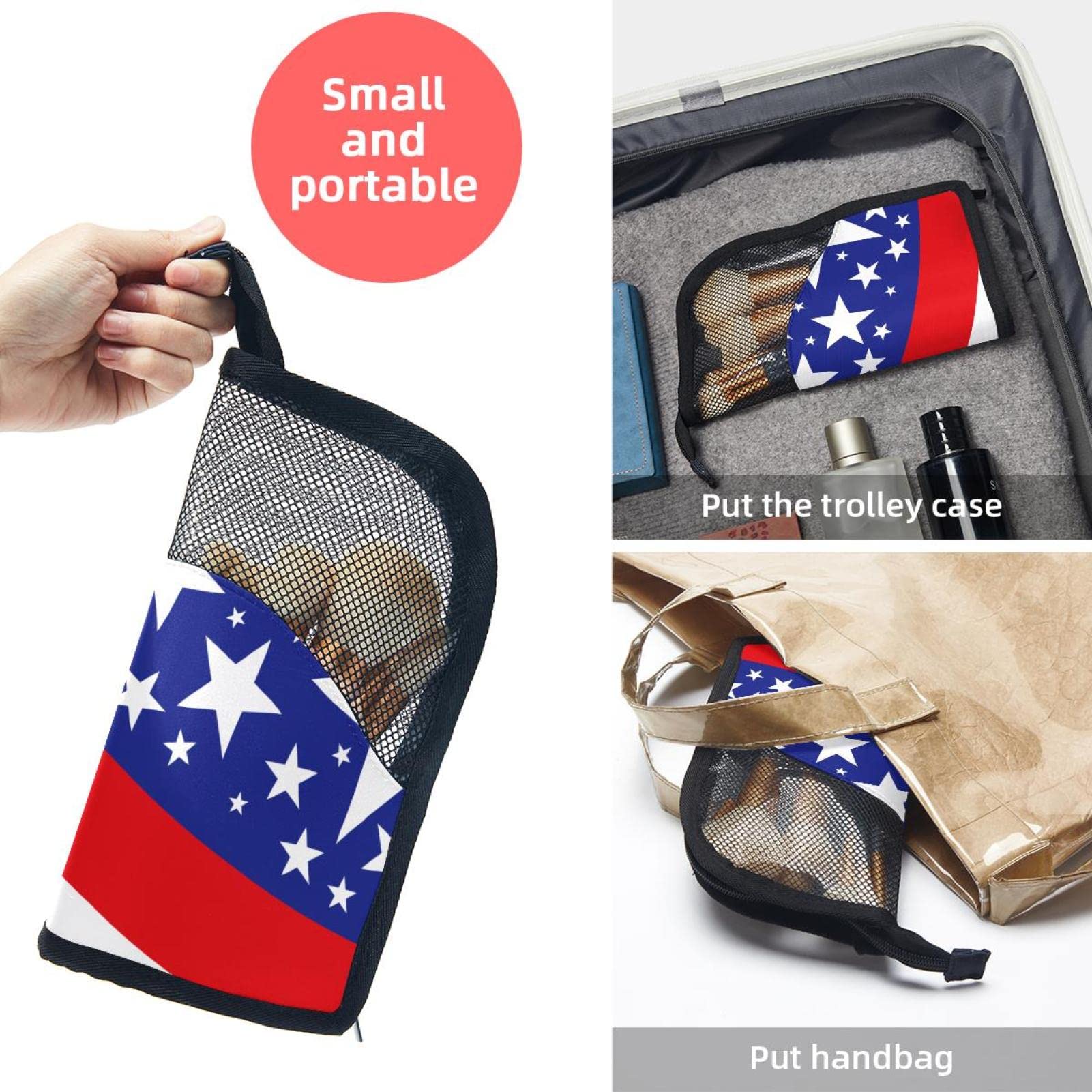 12-Piece Makeup Brush Organizer Bag with American Flag Striped Design - Portable Makeup Brush Holder Case for Travel & Home Storage