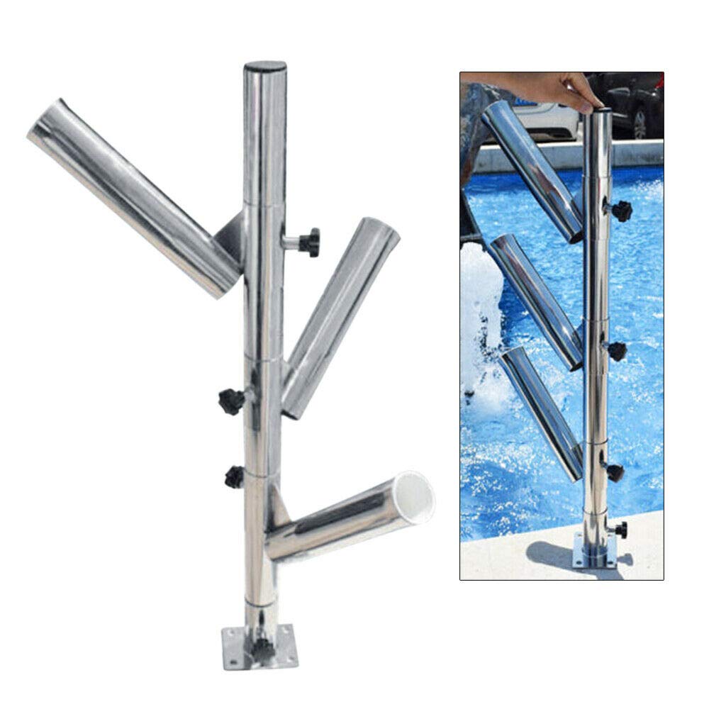 Stainless Steel 316 Adjustable Fishing Rod Holder - Vertical Bird Tree Design with 3 Rod Tubes & Trident Outrigger - Stylish Pole Pod Bracket Socket Rack with Base - Perfect for Boat, Kayak, and Shore Fishing Organization