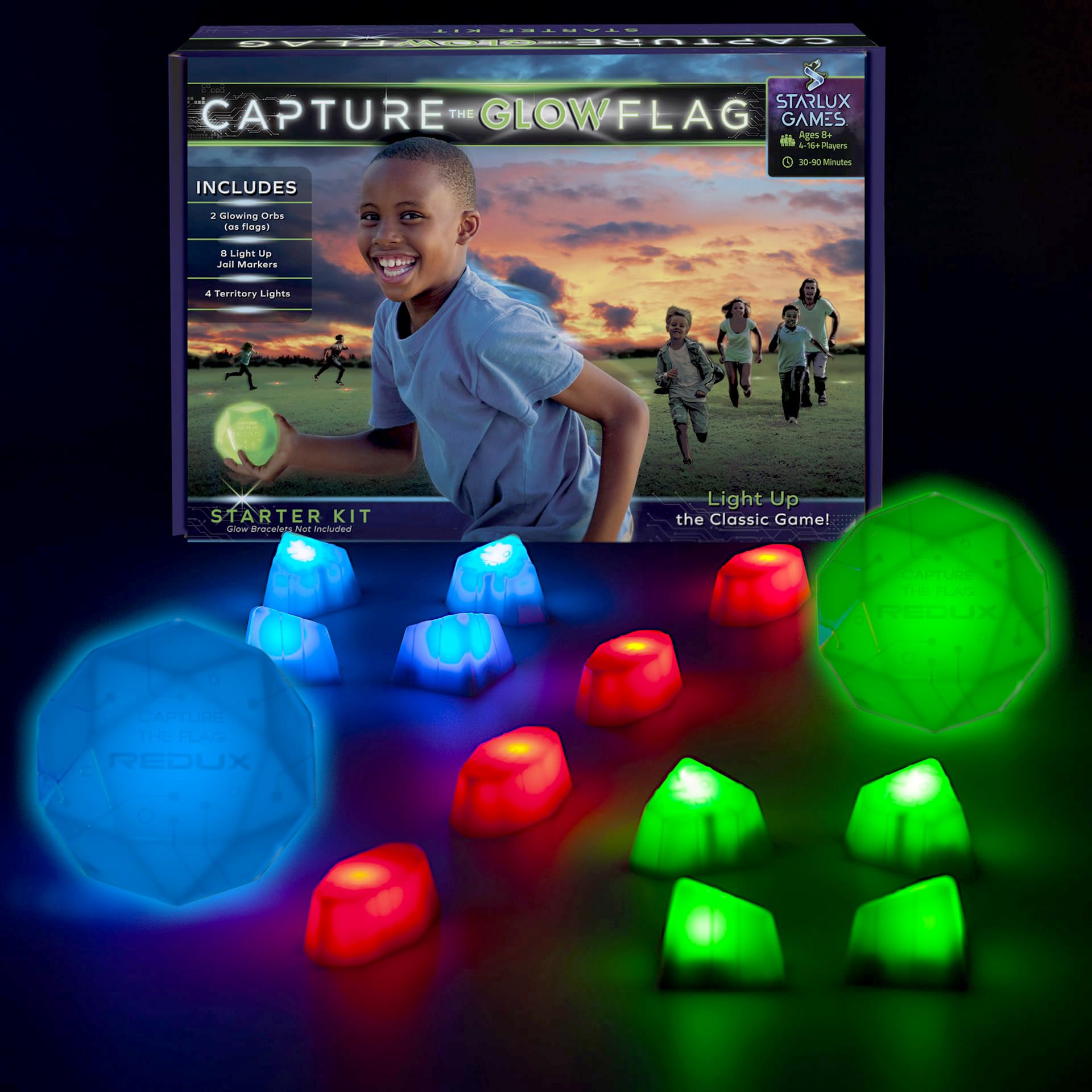 Glow in The Dark Capture The Flag Game Set - Outdoor Sports Toys for Kids Ages 8-12 | Birthday Gifts for Boys | Nighttime Backyard Party & Camping Activities | Fun Flag Football & Team Play Equipment